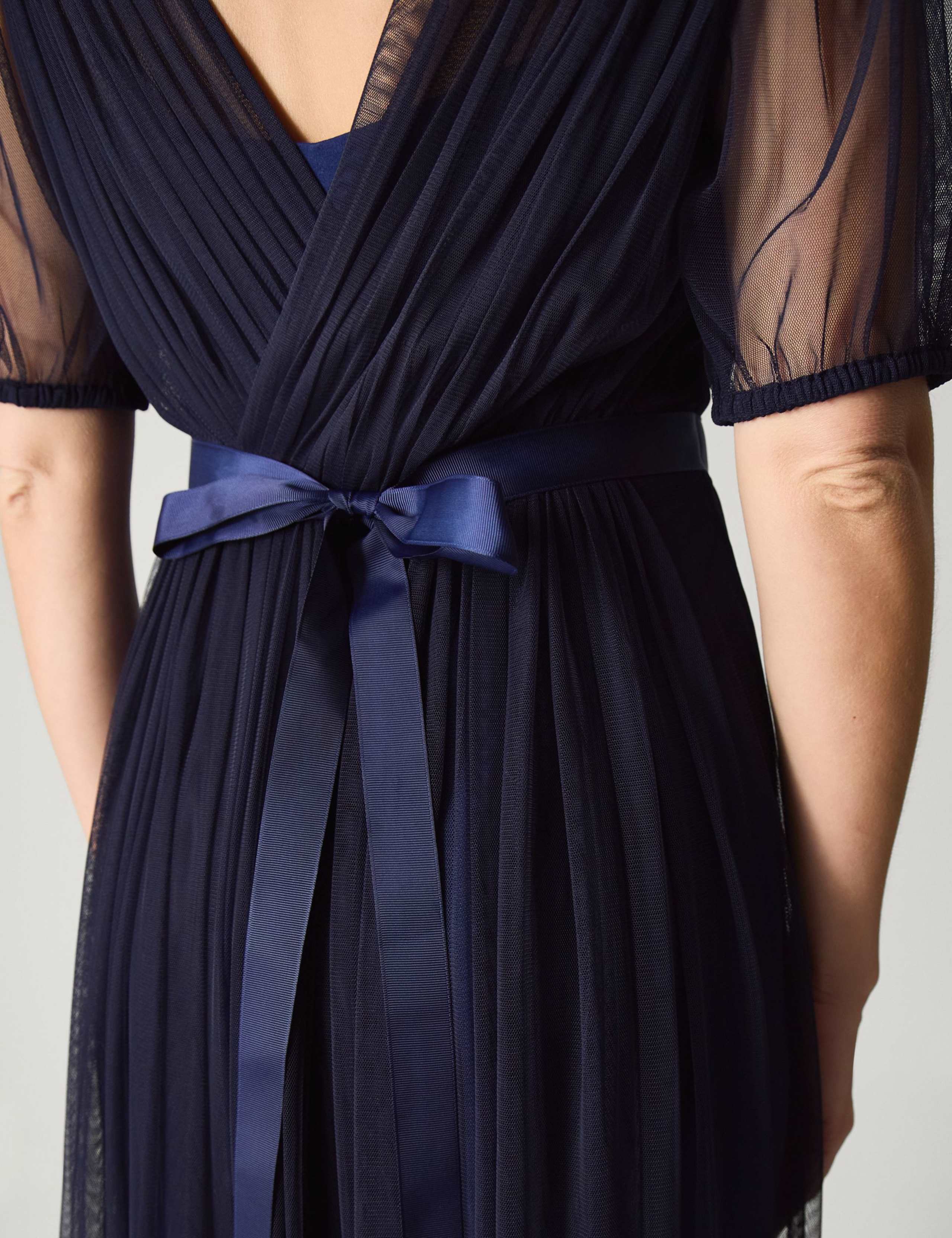 Mesh V-Neck Sheer Sleeve Maxi Skater Dress 3 of 5