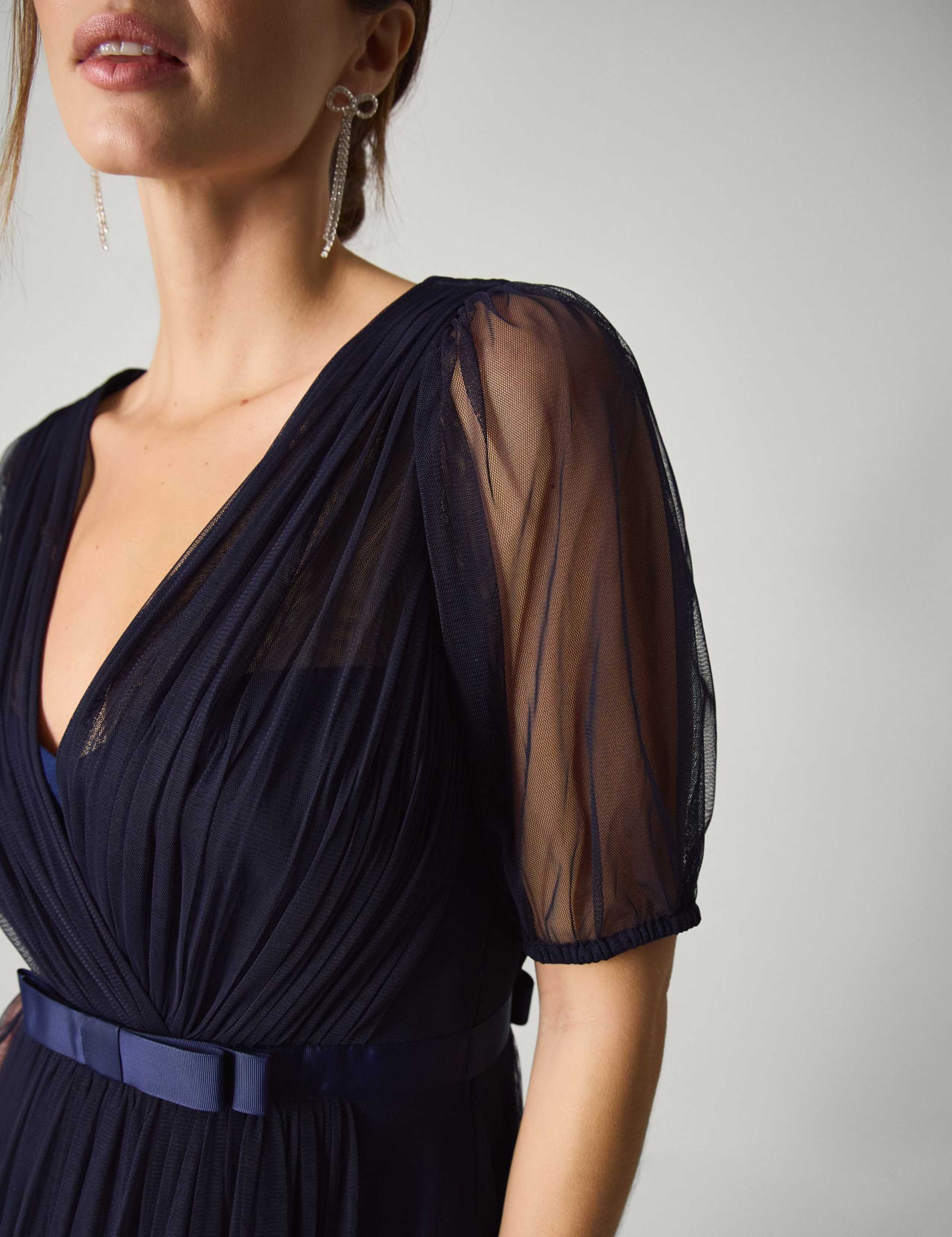 Mesh V-Neck Sheer Sleeve Maxi Skater Dress 5 of 5