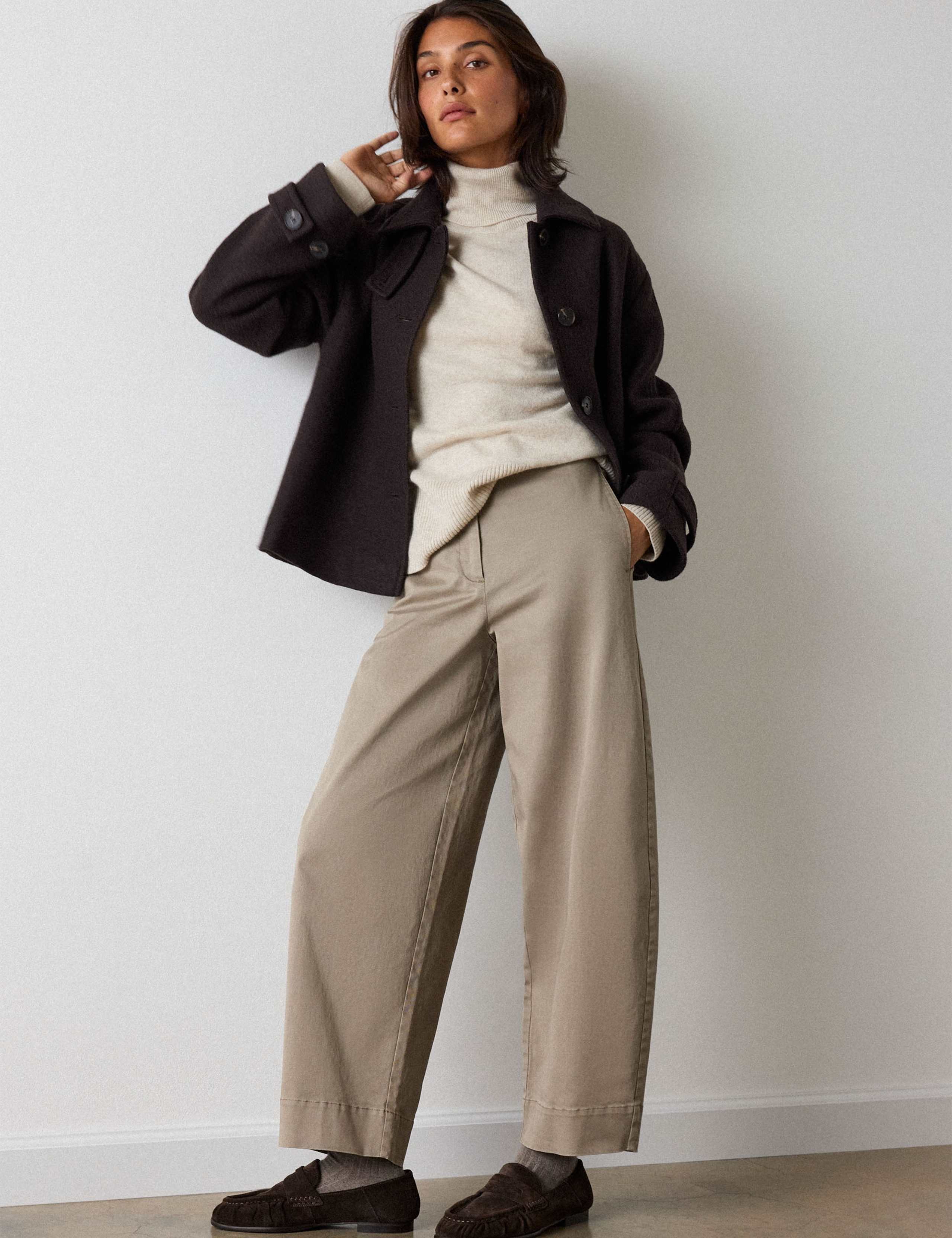 Cotton Rich Barrel Leg Ankle Grazer Trousers 1 of 5