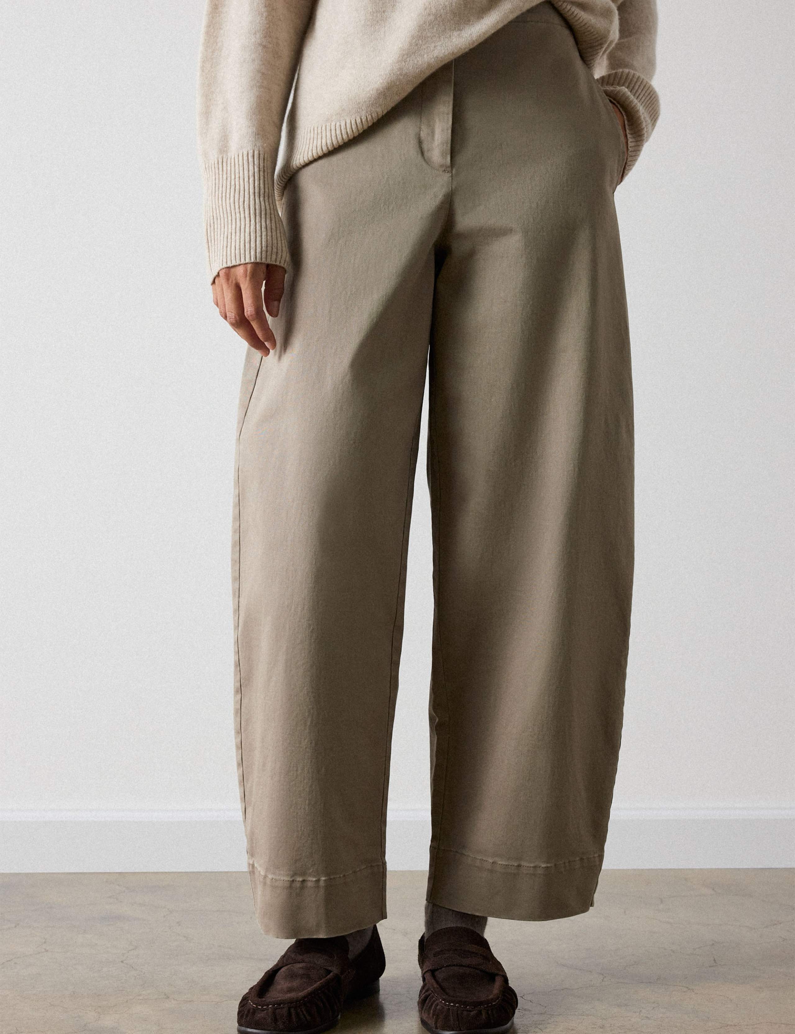 Cotton Rich Barrel Leg Ankle Grazer Trousers 5 of 5