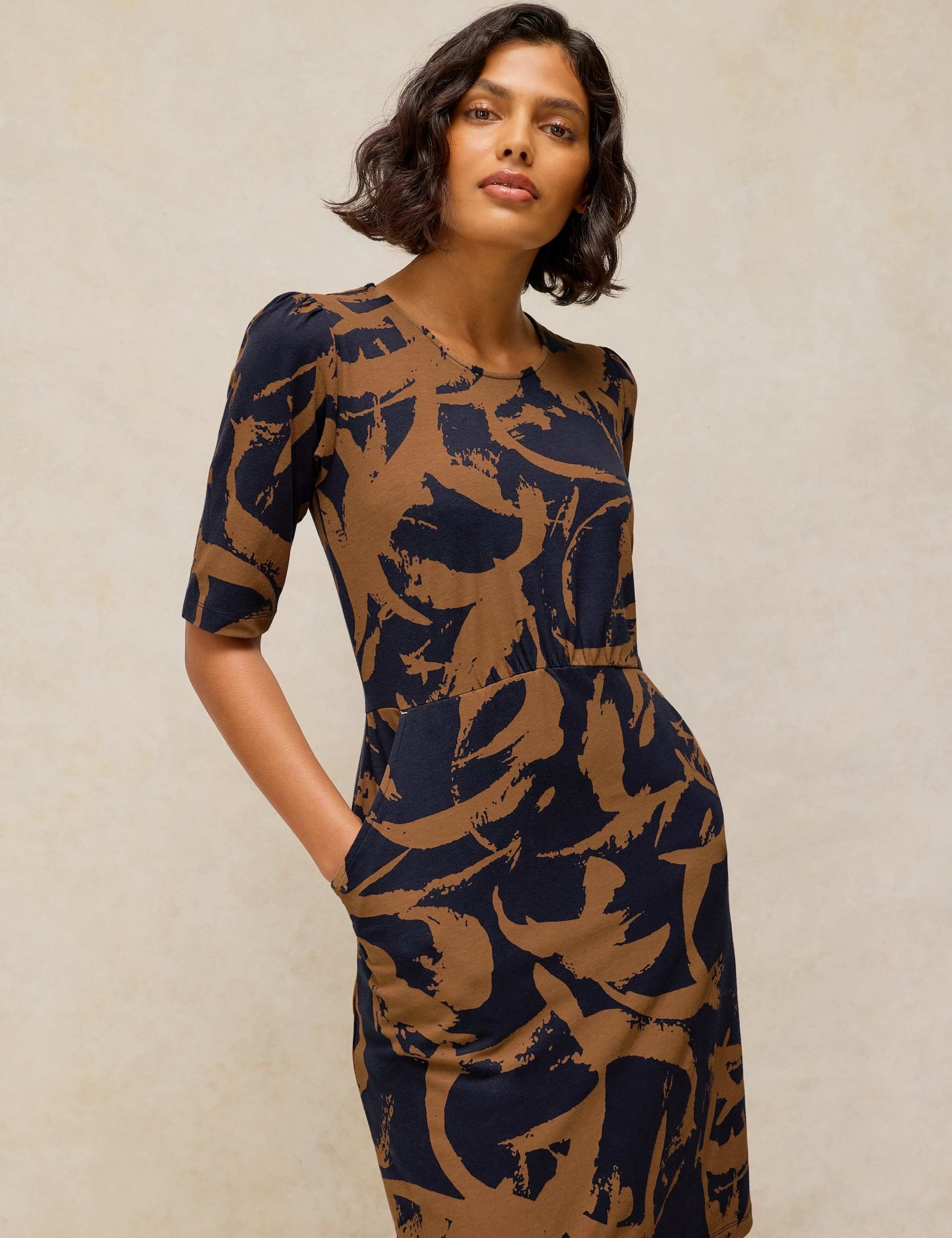 Cotton Rich Jersey Printed Waisted Dress 1 of 6