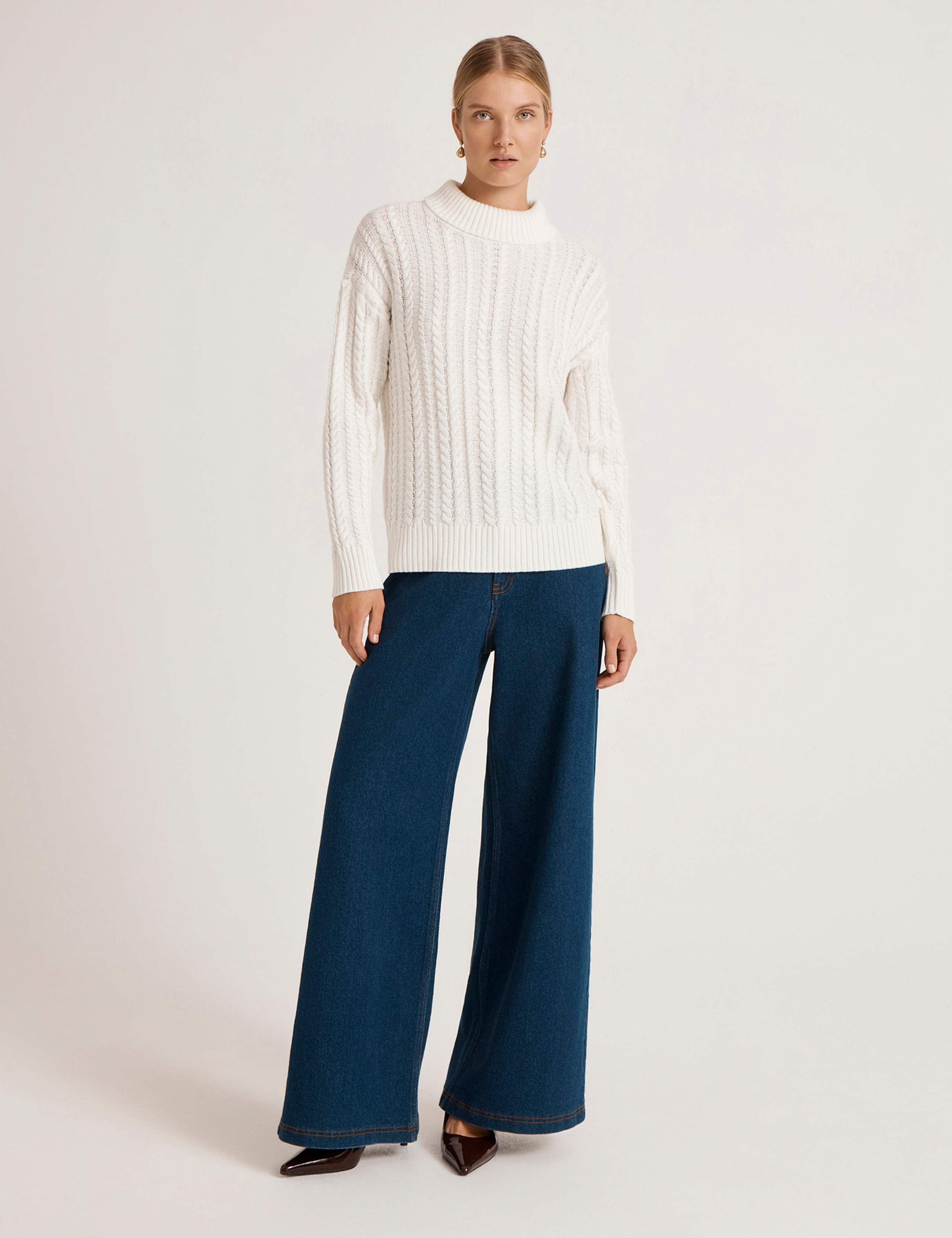 Pure Cotton Cable Knit Funnel Neck Jumper 2 of 5