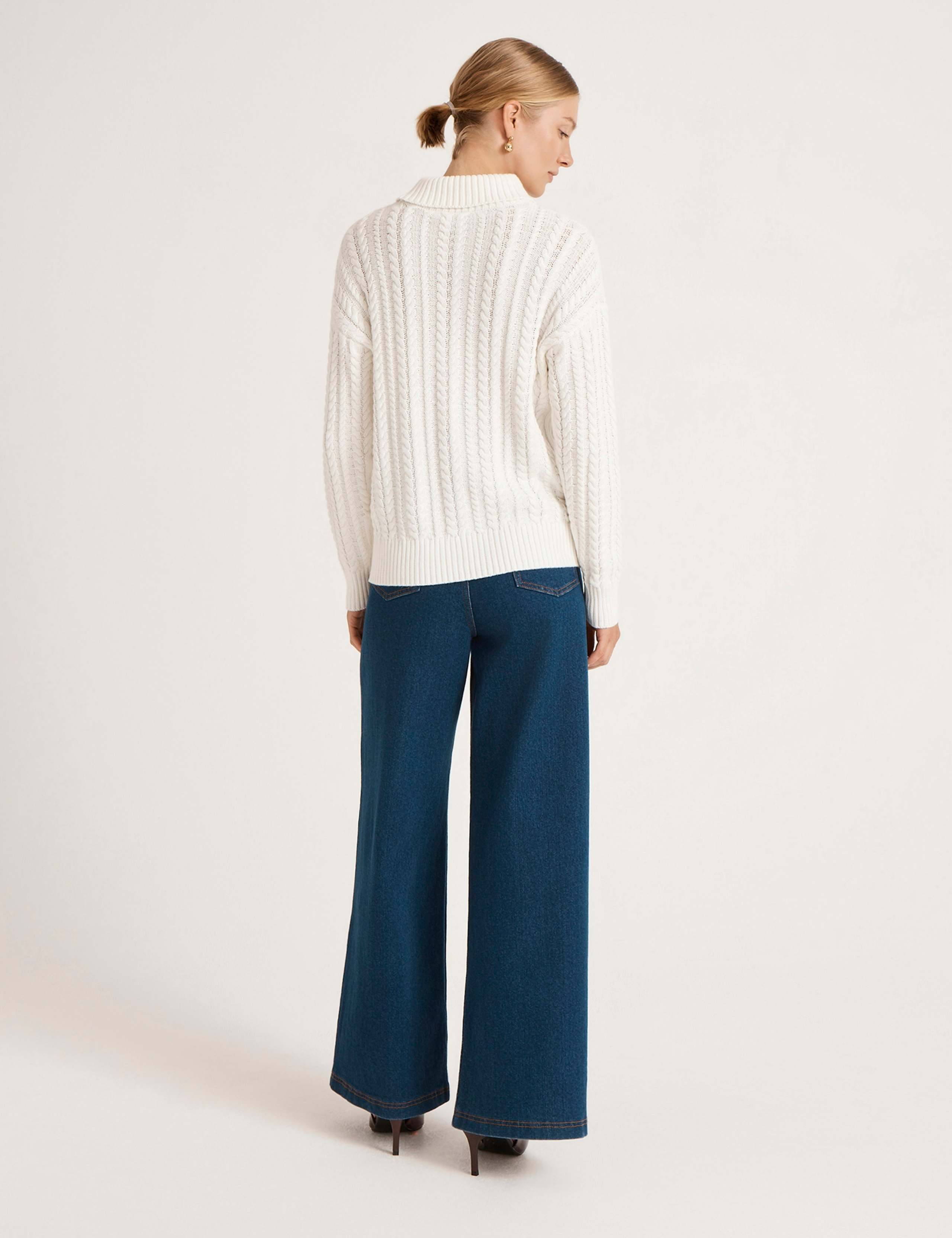 Pure Cotton Cable Knit Funnel Neck Jumper 3 of 5