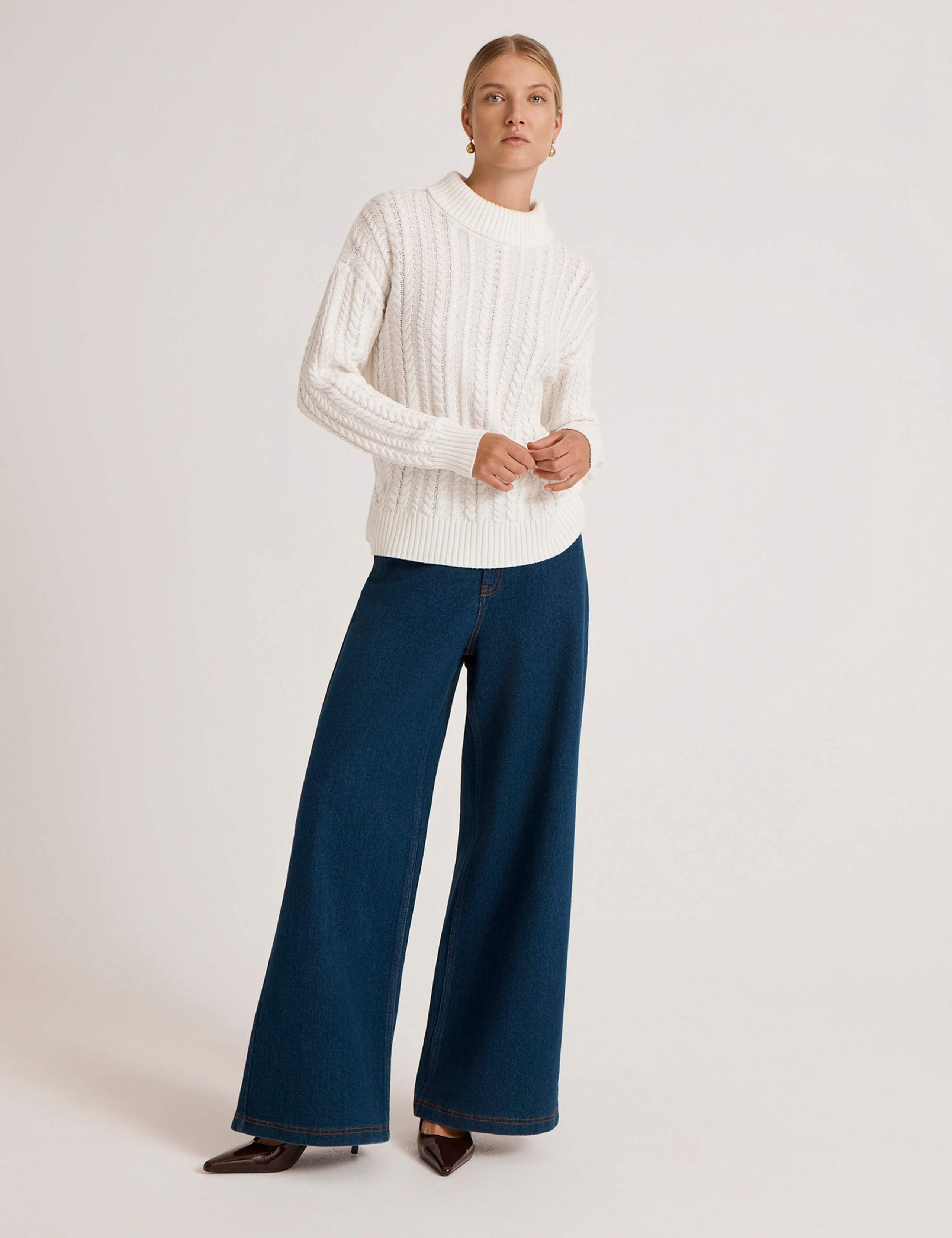 Pure Cotton Cable Knit Funnel Neck Jumper 4 of 5