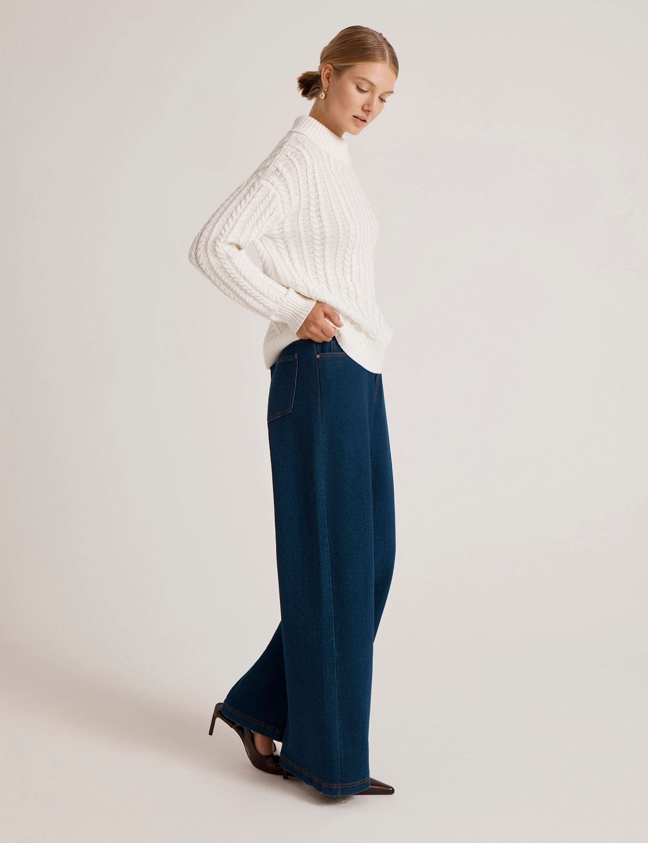 Pure Cotton Cable Knit Funnel Neck Jumper 5 of 5