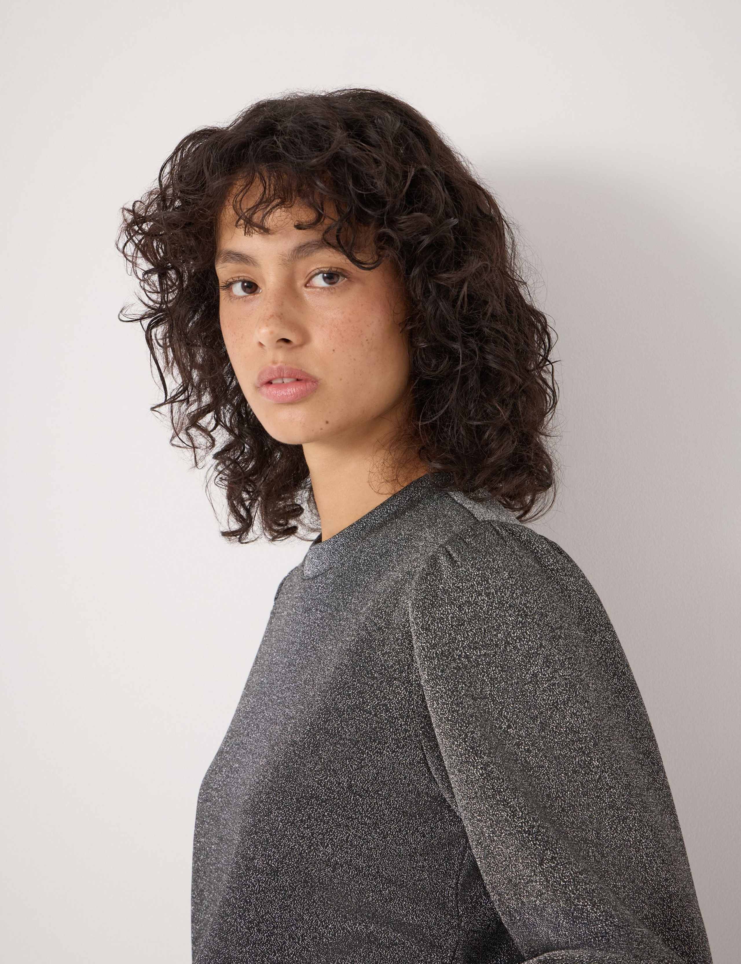 Jersey Metallic Puff Sleeve Top 5 of 6