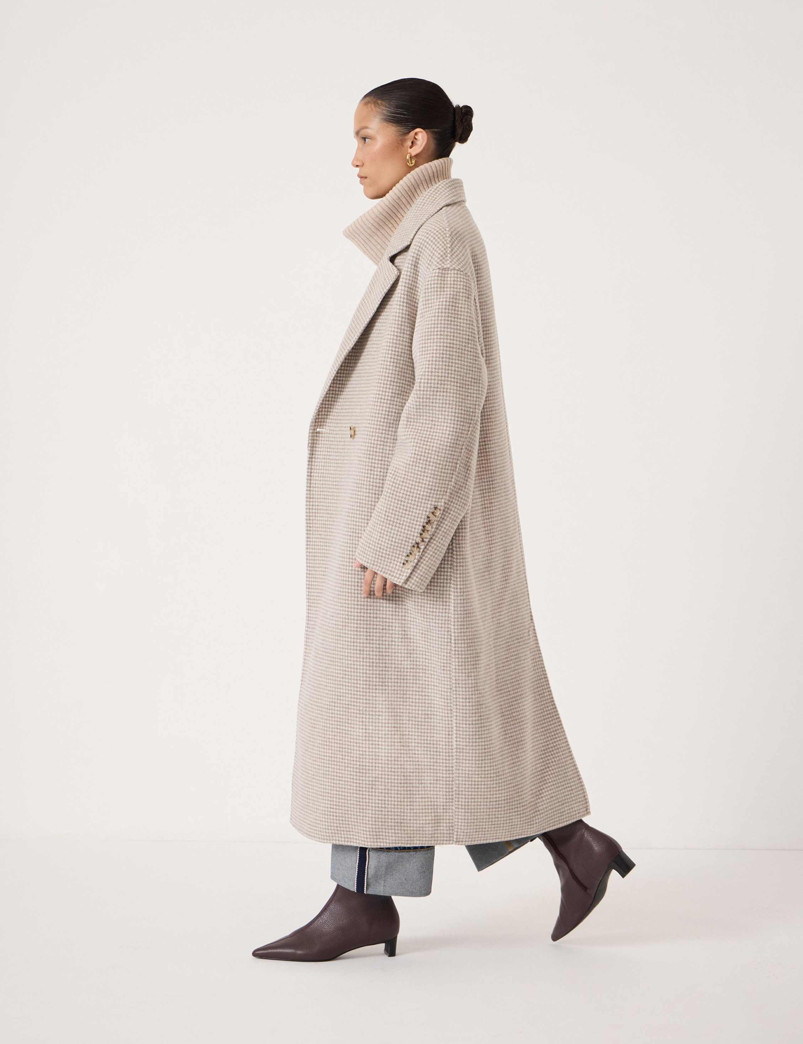 Wool Rich Checked Double Faced Longline Coat 4 of 5