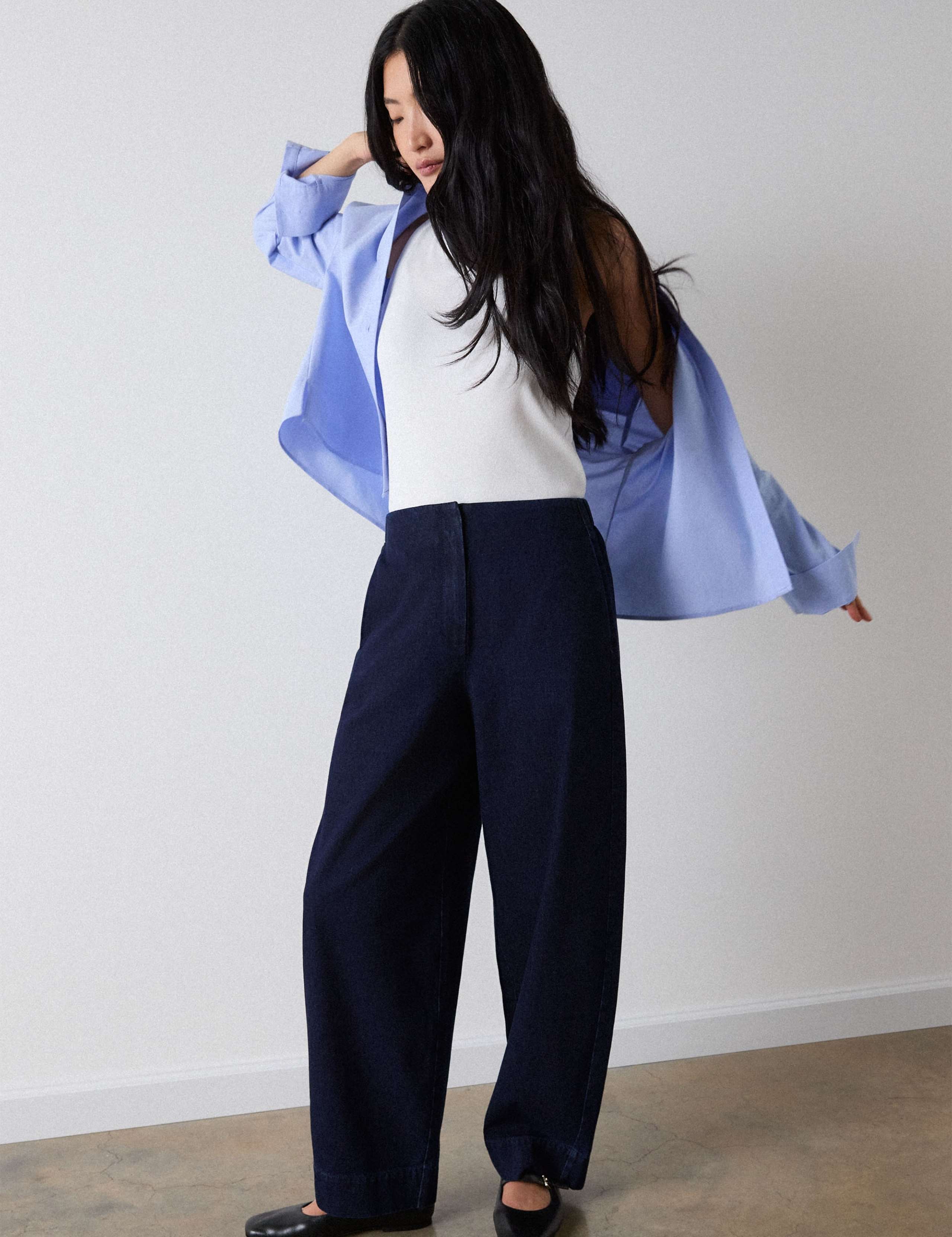 Denim Ankle Grazer Barrel Leg Trousers 1 of 5