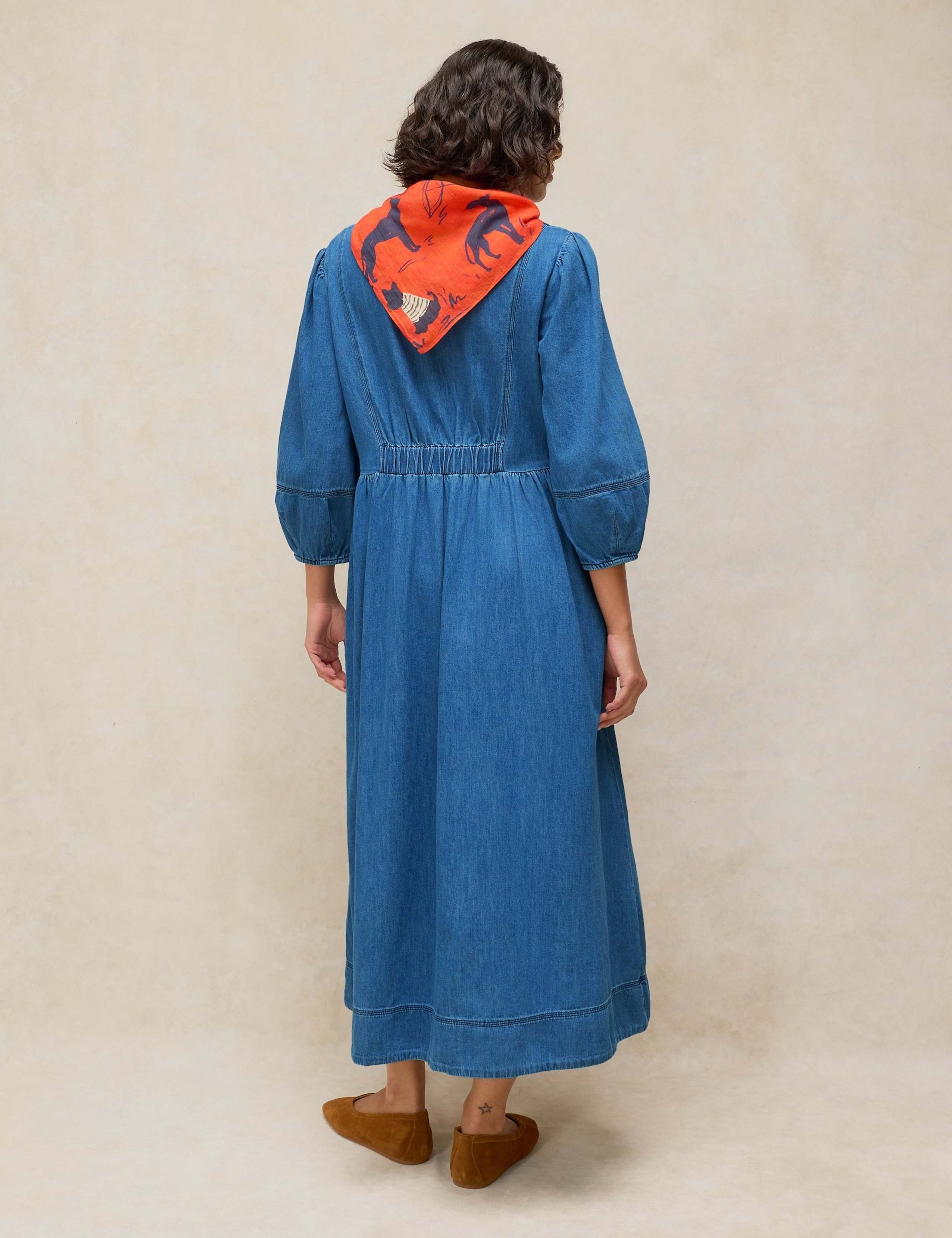 Denim Notch Neck Midi Tea Dress 3 of 6