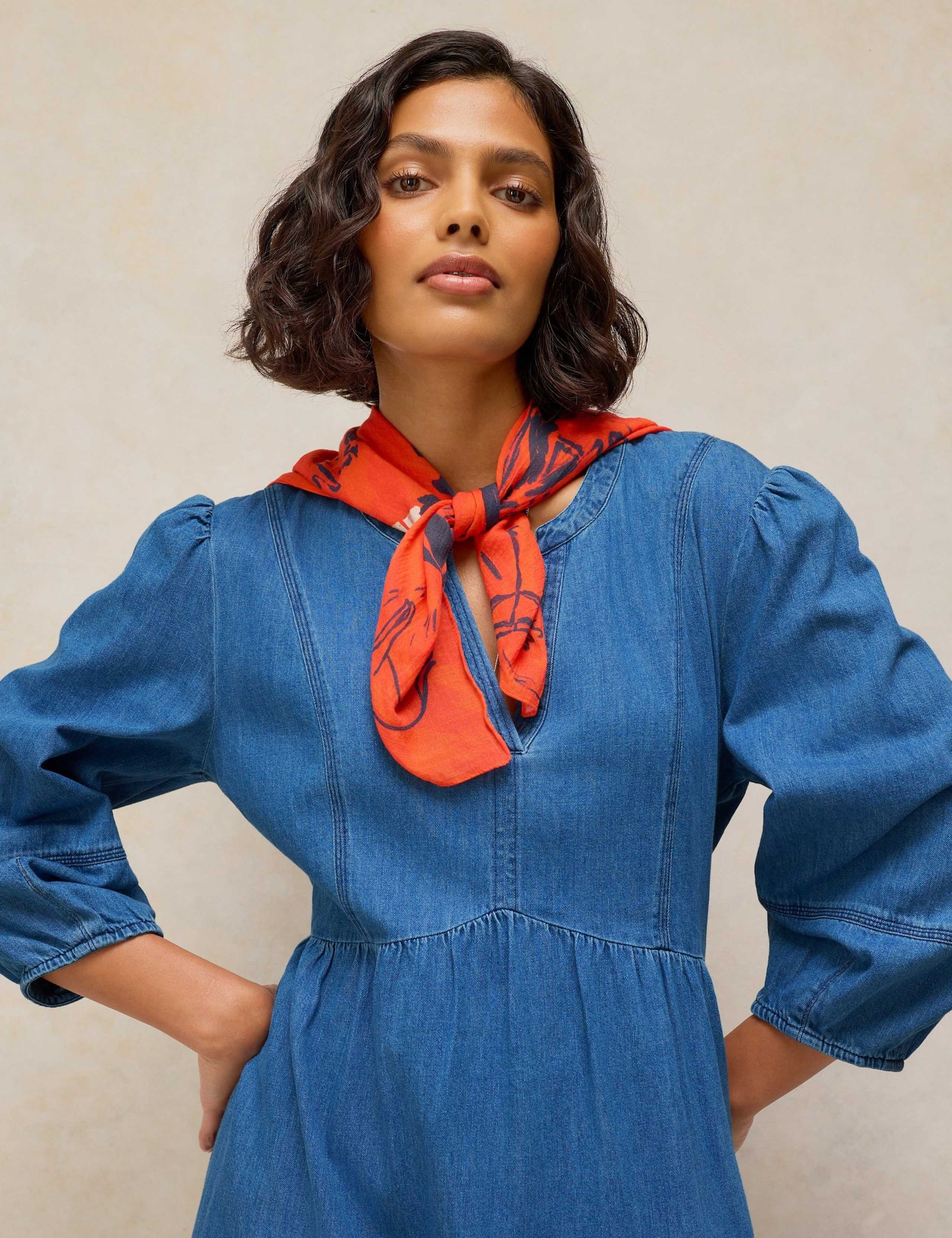 Denim Notch Neck Midi Tea Dress 5 of 6