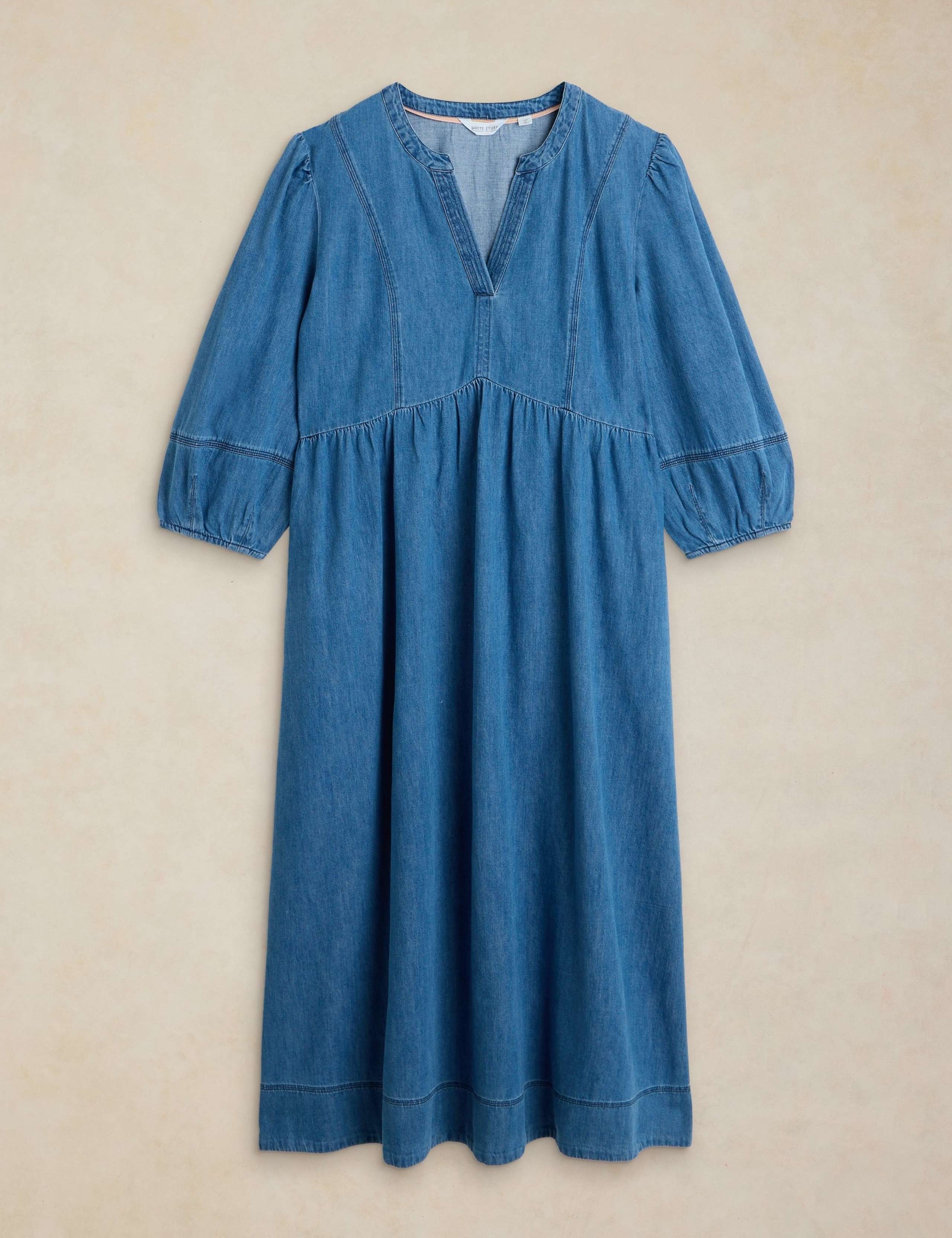 Denim Notch Neck Midi Tea Dress 2 of 6