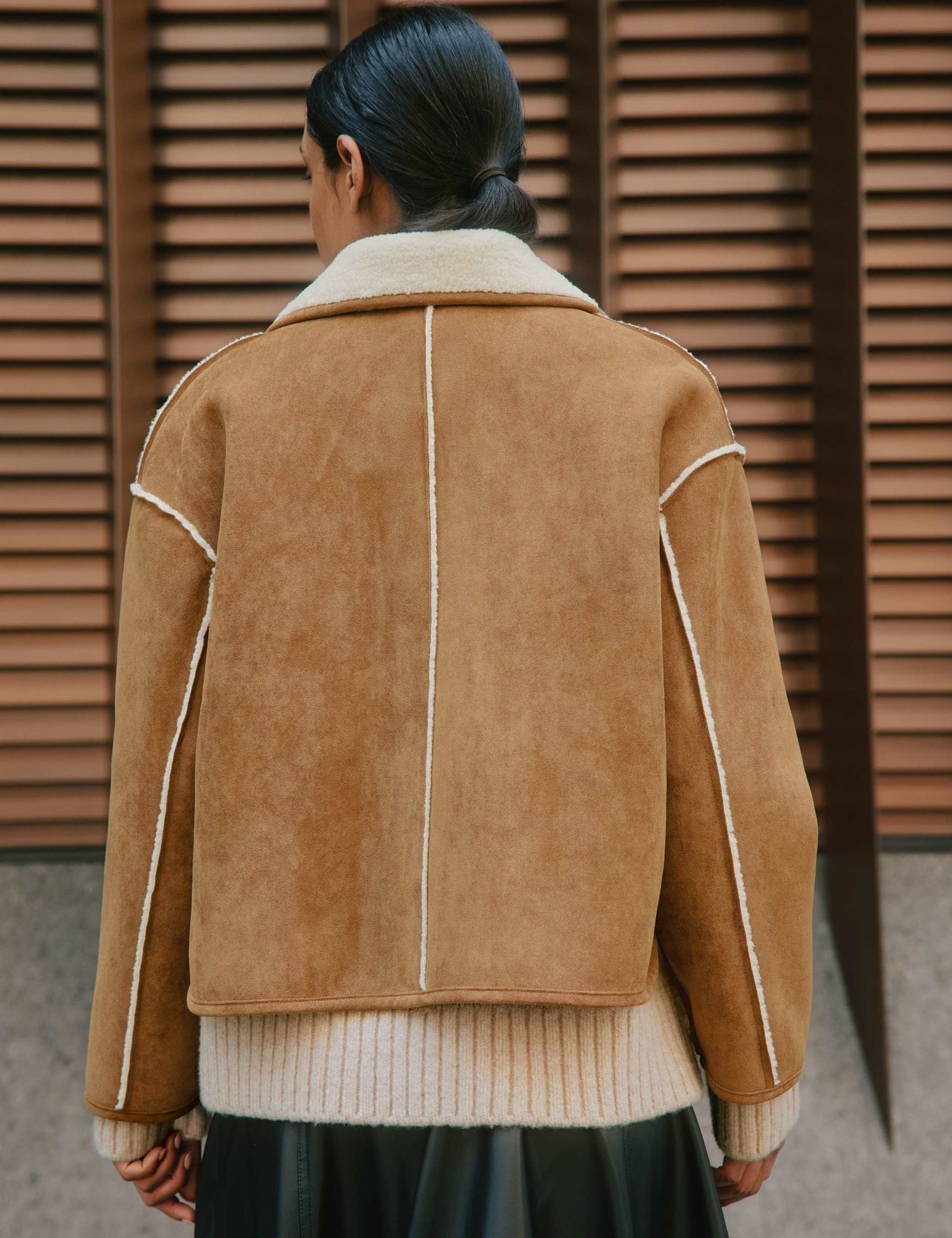 Textured Faux Sheepkin Cropped Aviator Jacket 3 of 4