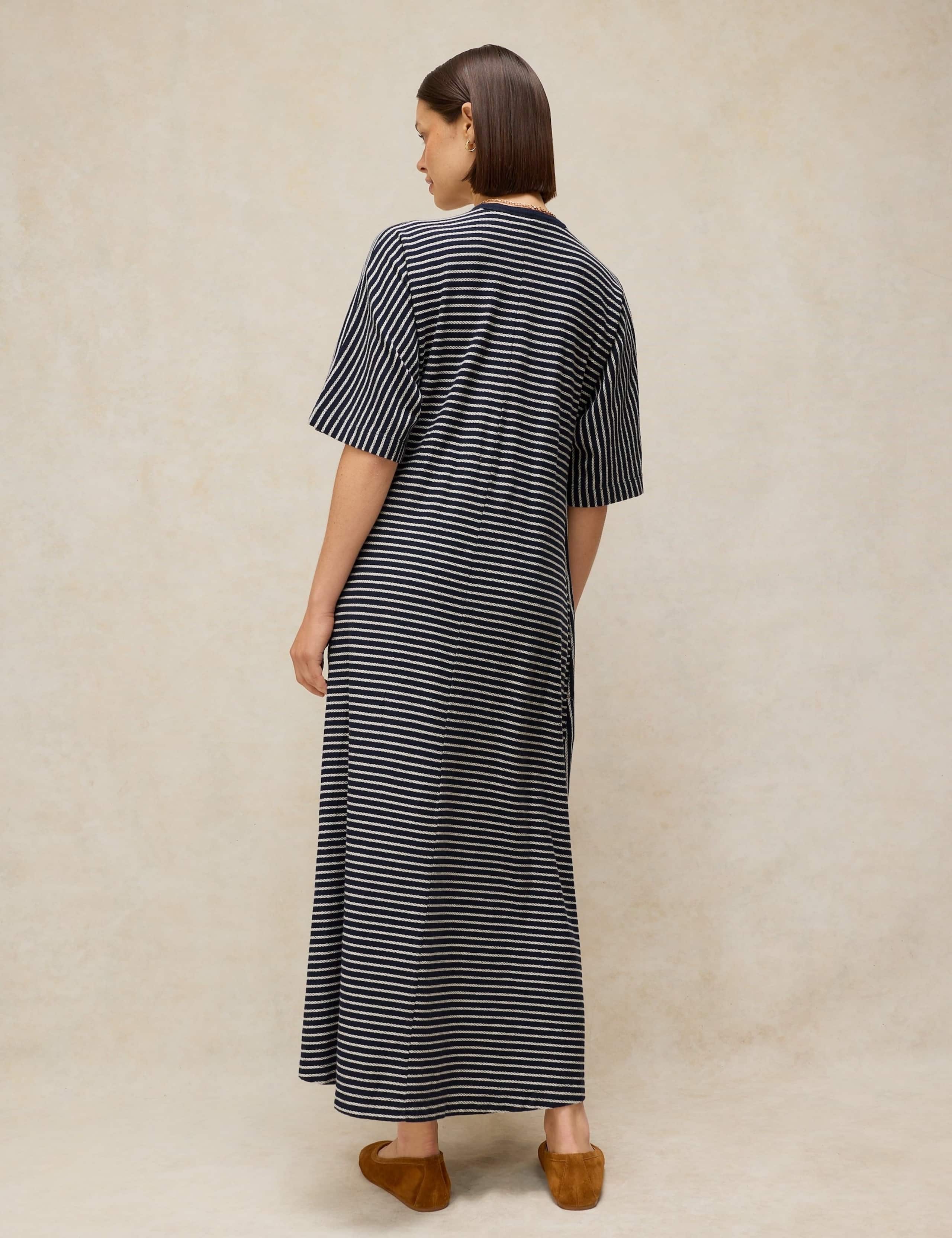 Pure Cotton Jersey Striped Midi T-Shirt Dress 3 of 6