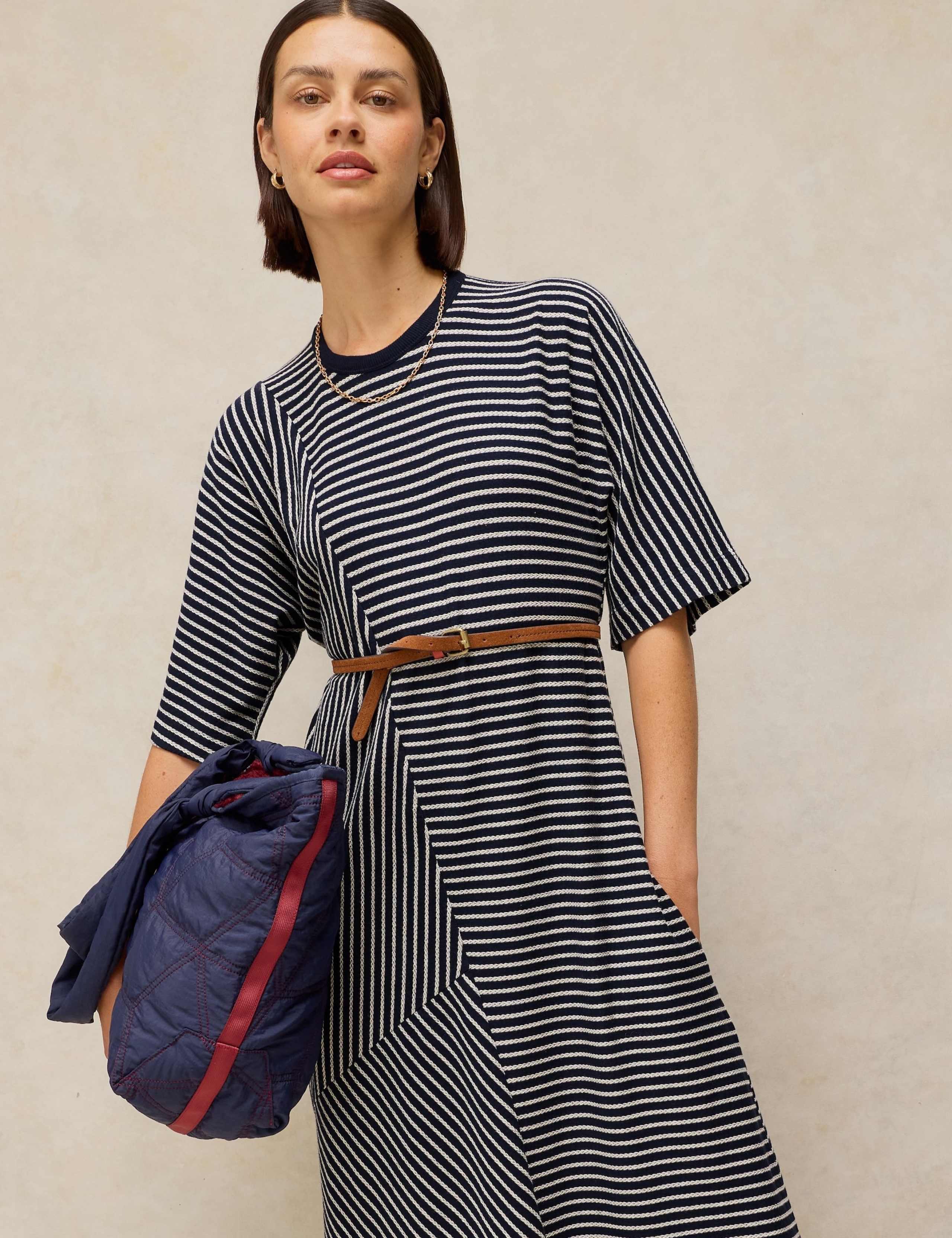 Pure Cotton Jersey Striped Midi T-Shirt Dress 4 of 6