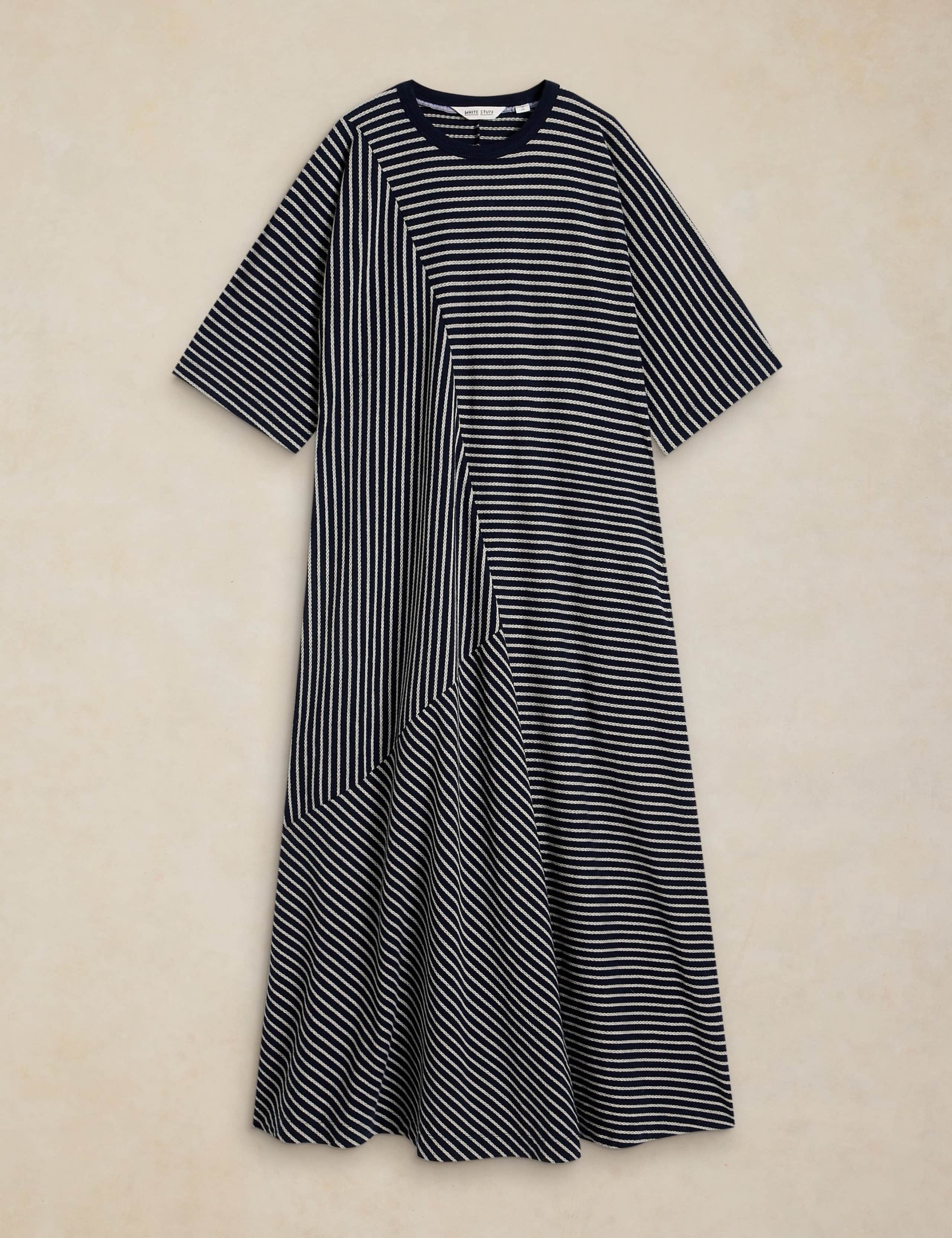 Pure Cotton Jersey Striped Midi T-Shirt Dress 2 of 6