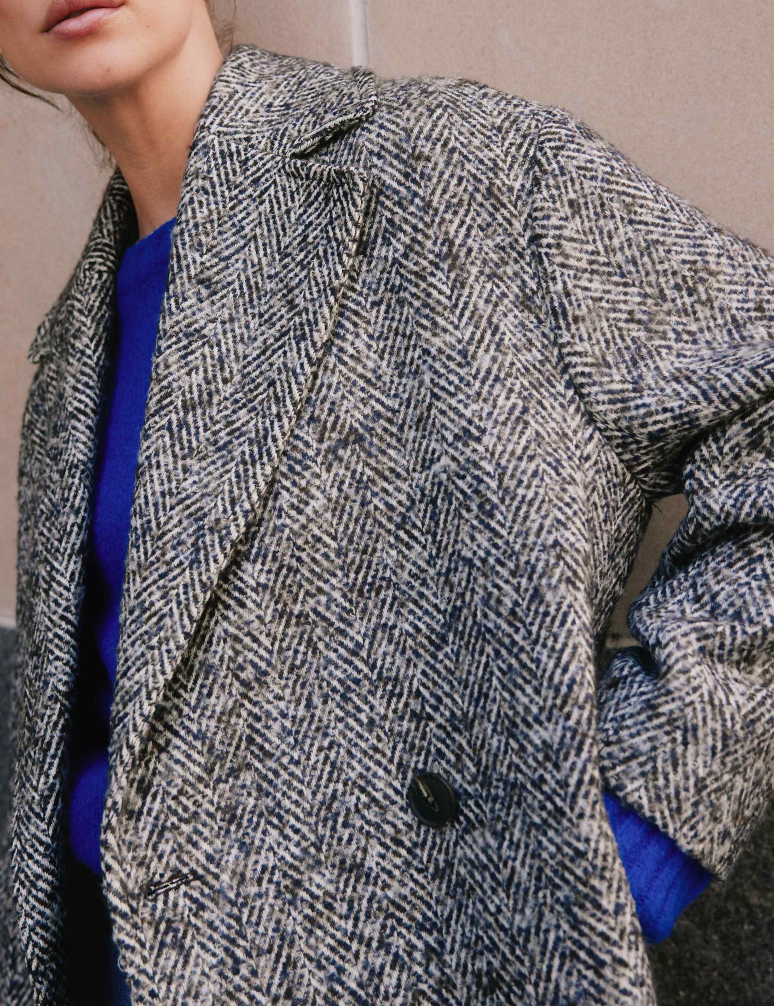 Tweed Herringbone Oversized Longline Coat 4 of 4