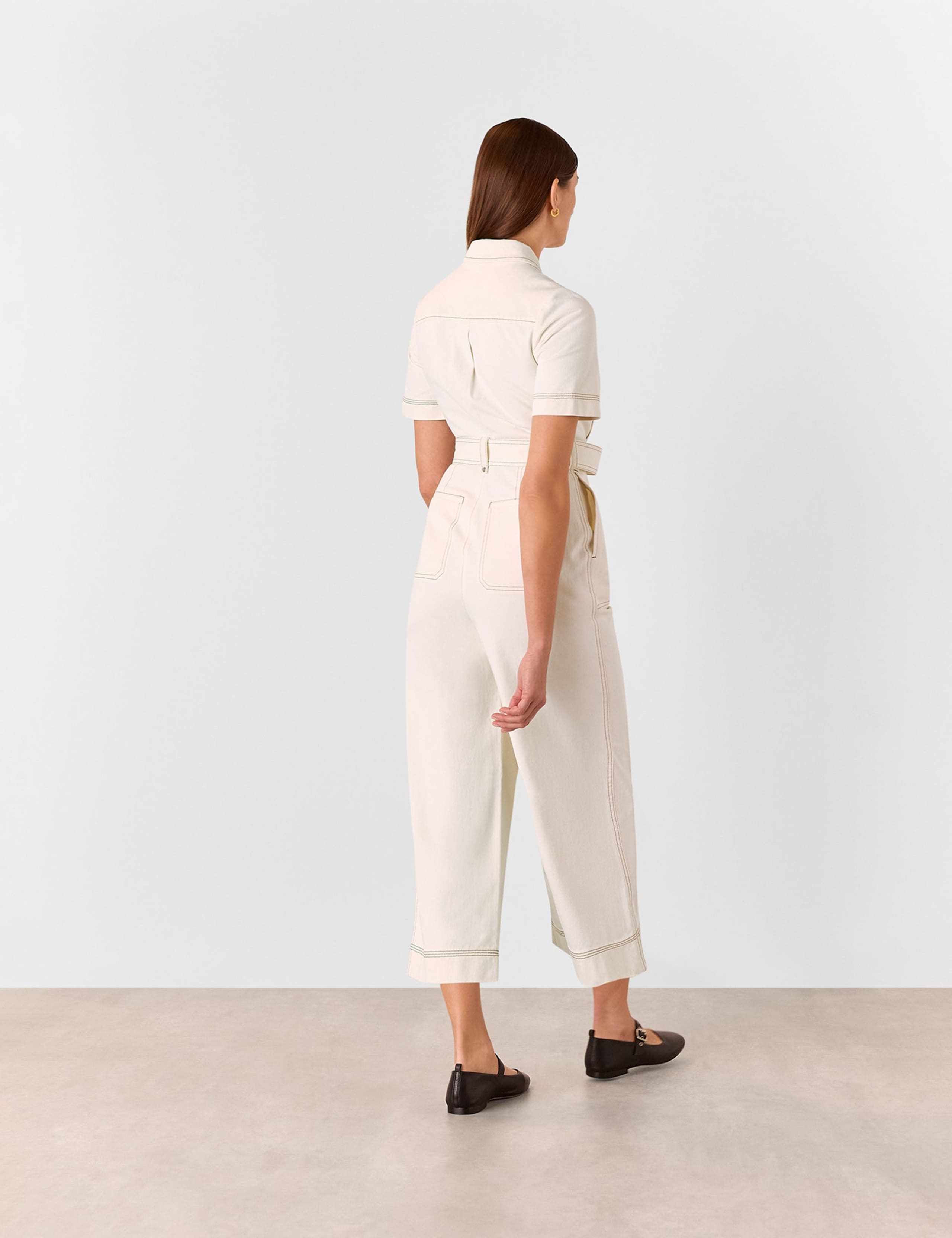 Denim Belted Short Sleeve Jumpsuit 3 of 4