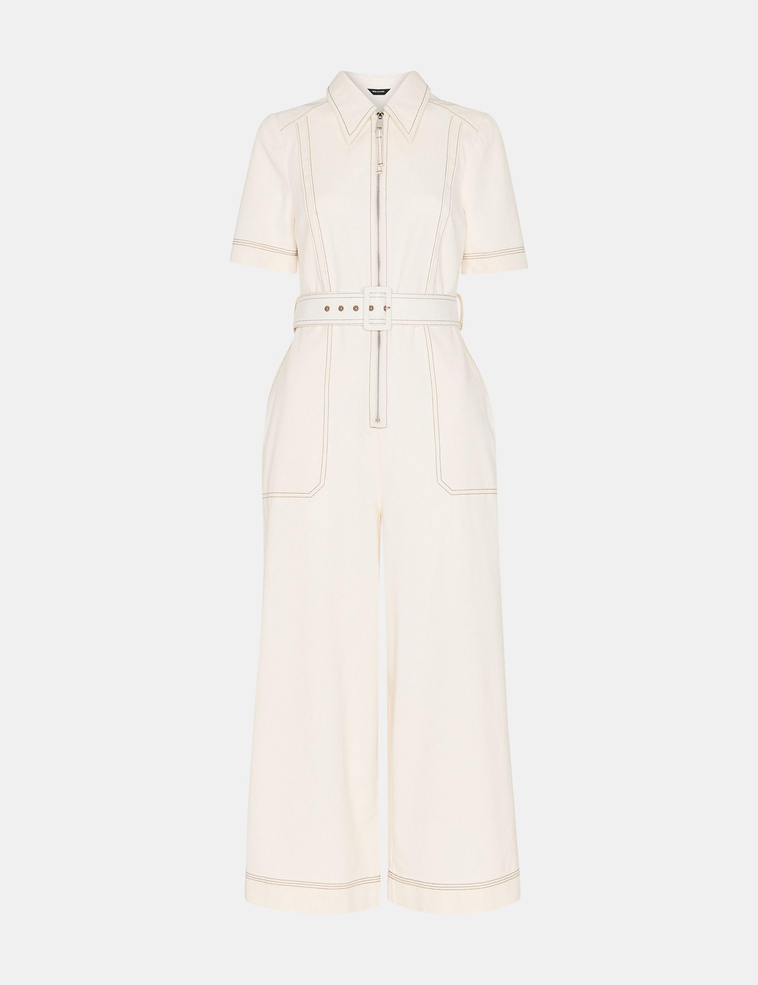 Denim Belted Short Sleeve Jumpsuit 2 of 4