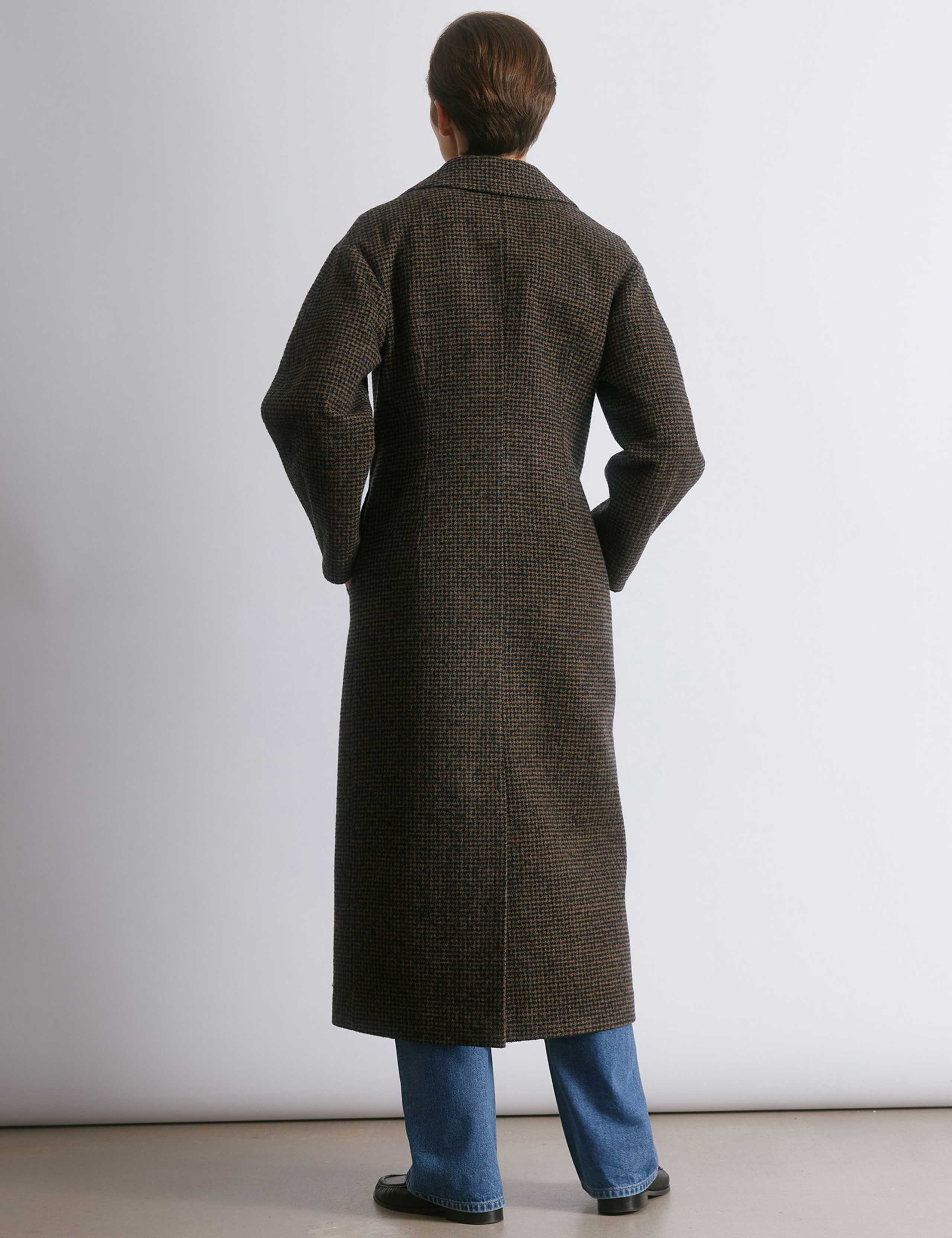 Wool Blend Tweed Checked Cocoon Coat 3 of 4