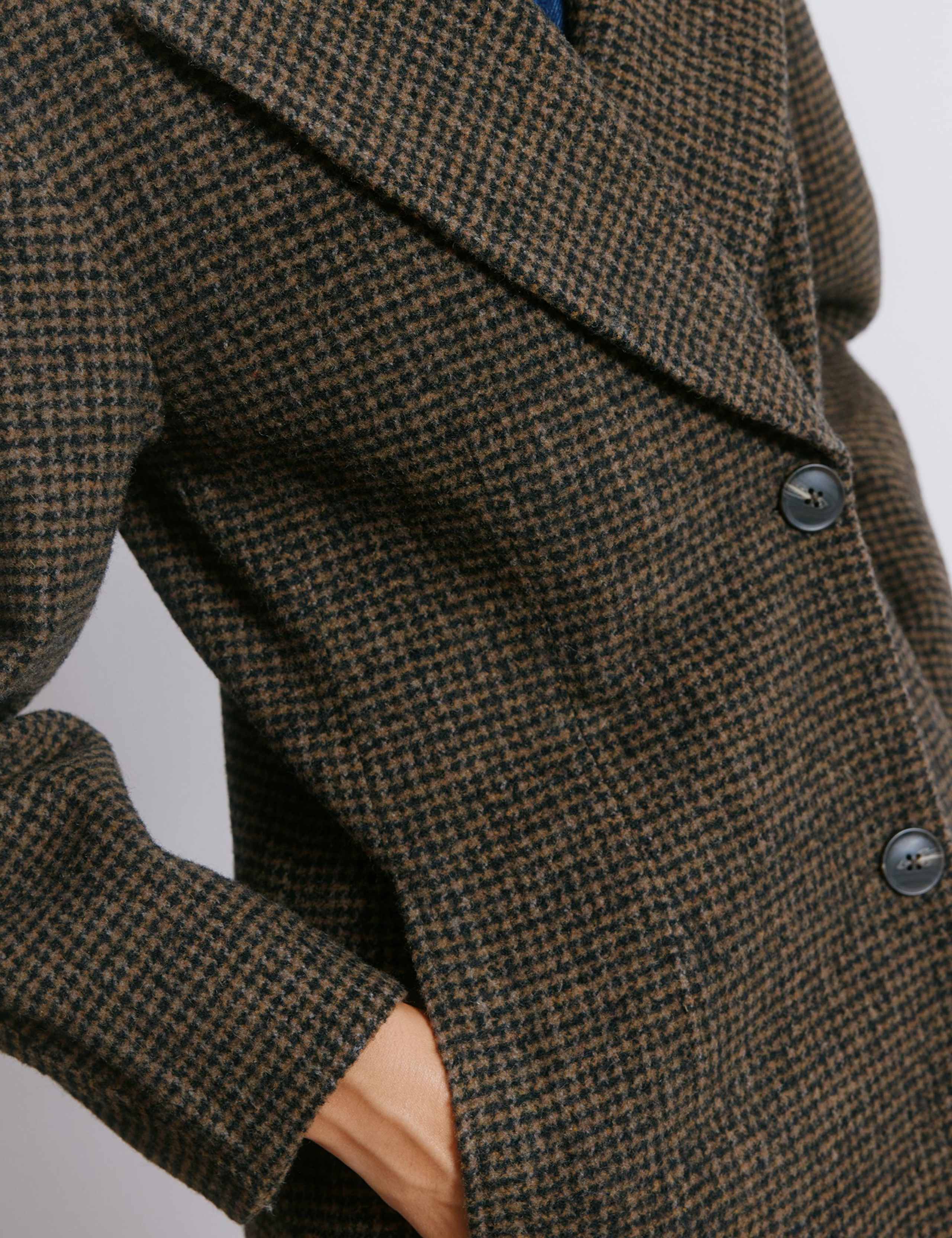 Wool Blend Tweed Checked Cocoon Coat 4 of 4