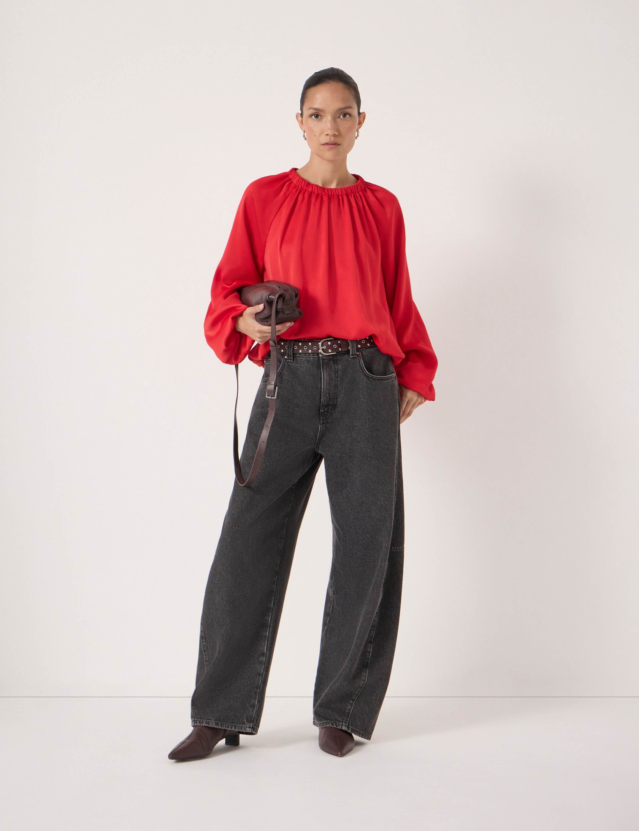 Satin Puff Sleeve Bubble Hem Top 3 of 5