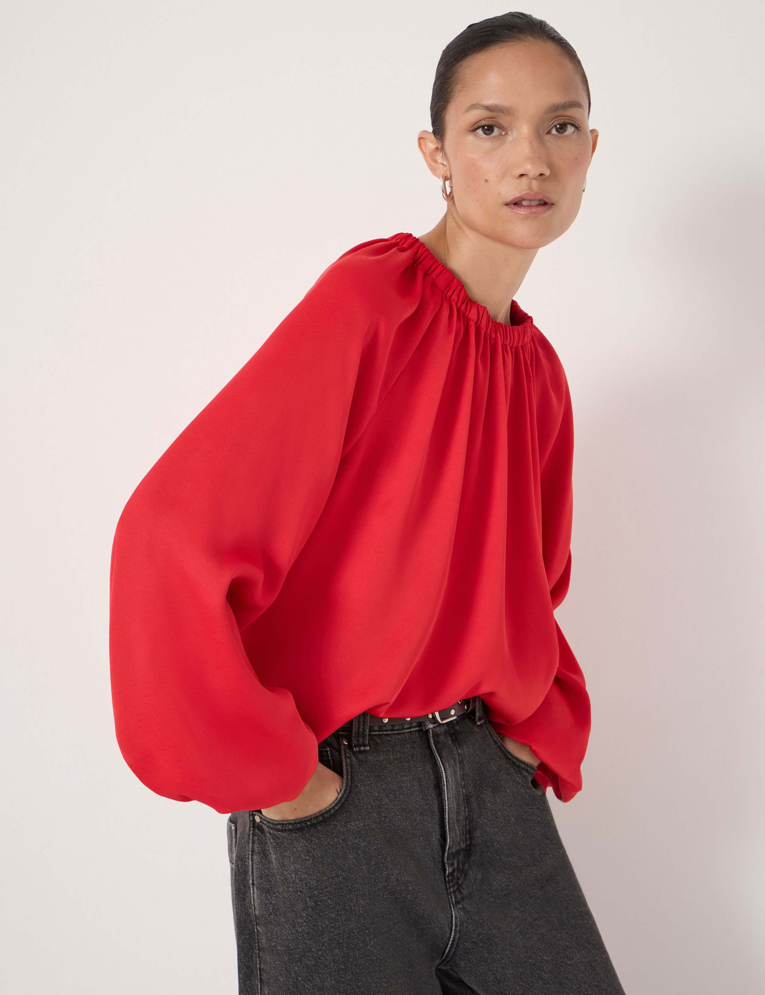 Satin Puff Sleeve Bubble Hem Top 4 of 5