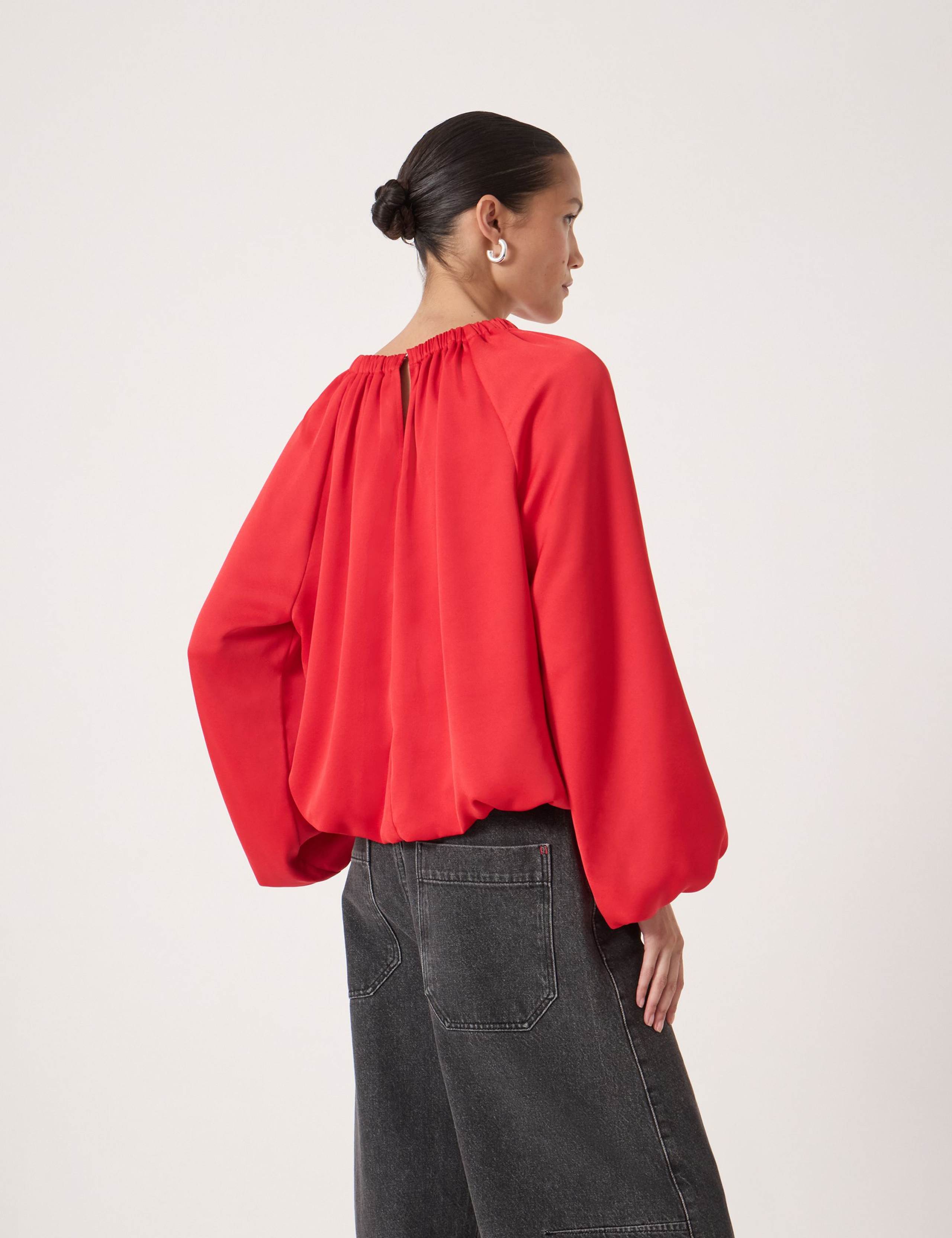 Satin Puff Sleeve Bubble Hem Top 5 of 5