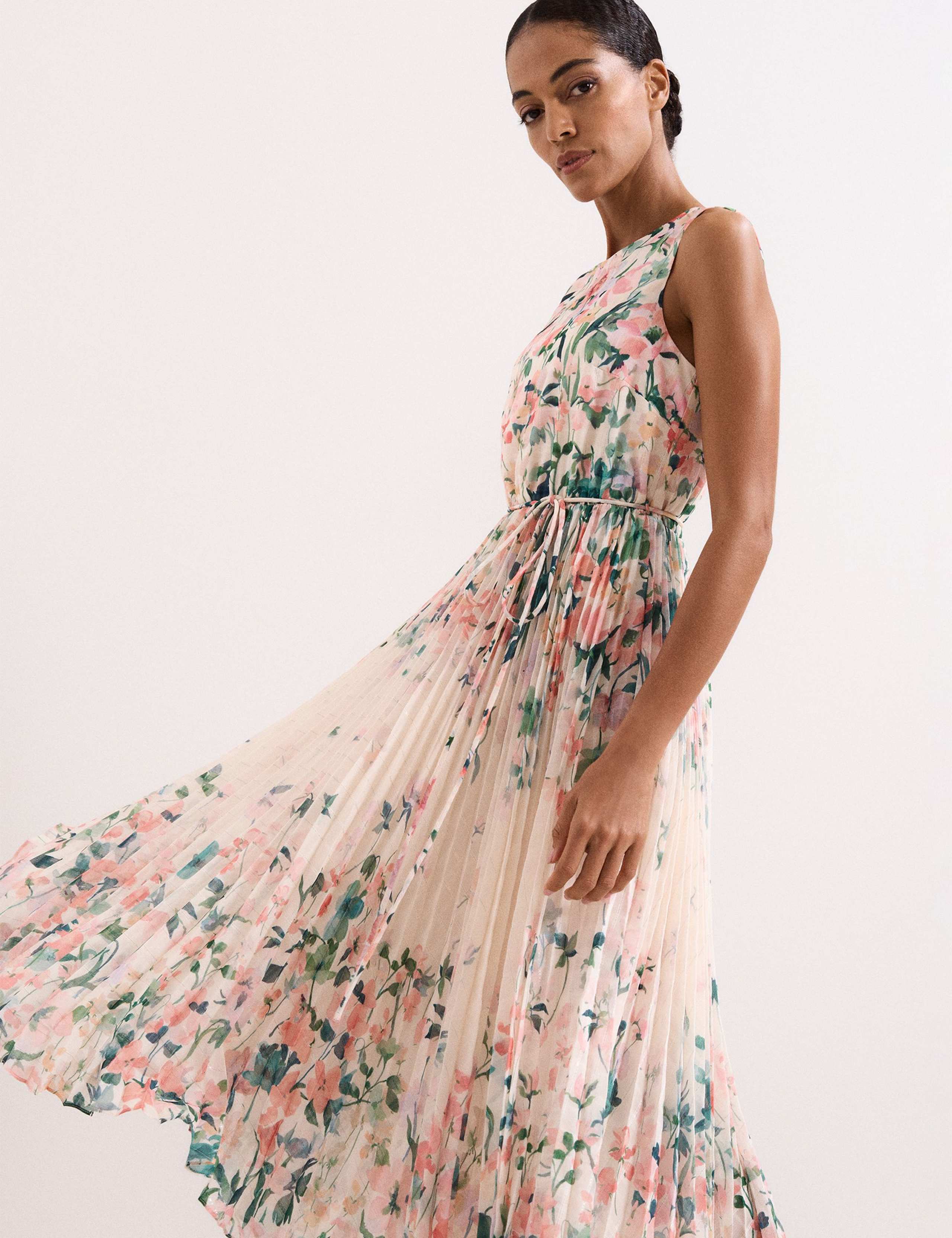 Chiffon Floral Pleated Midi Tea Dress 1 of 7