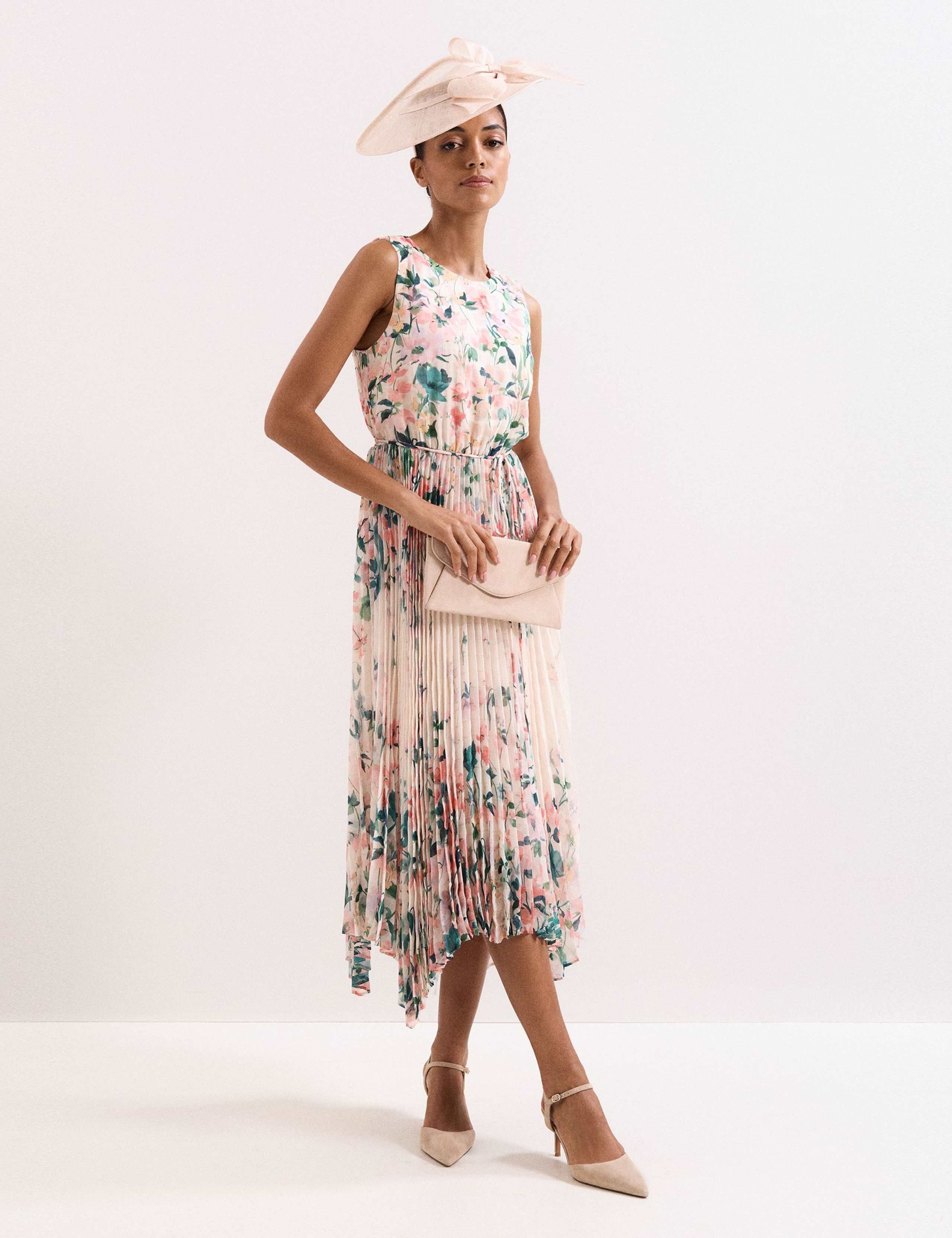 Chiffon Floral Pleated Midi Tea Dress 3 of 7