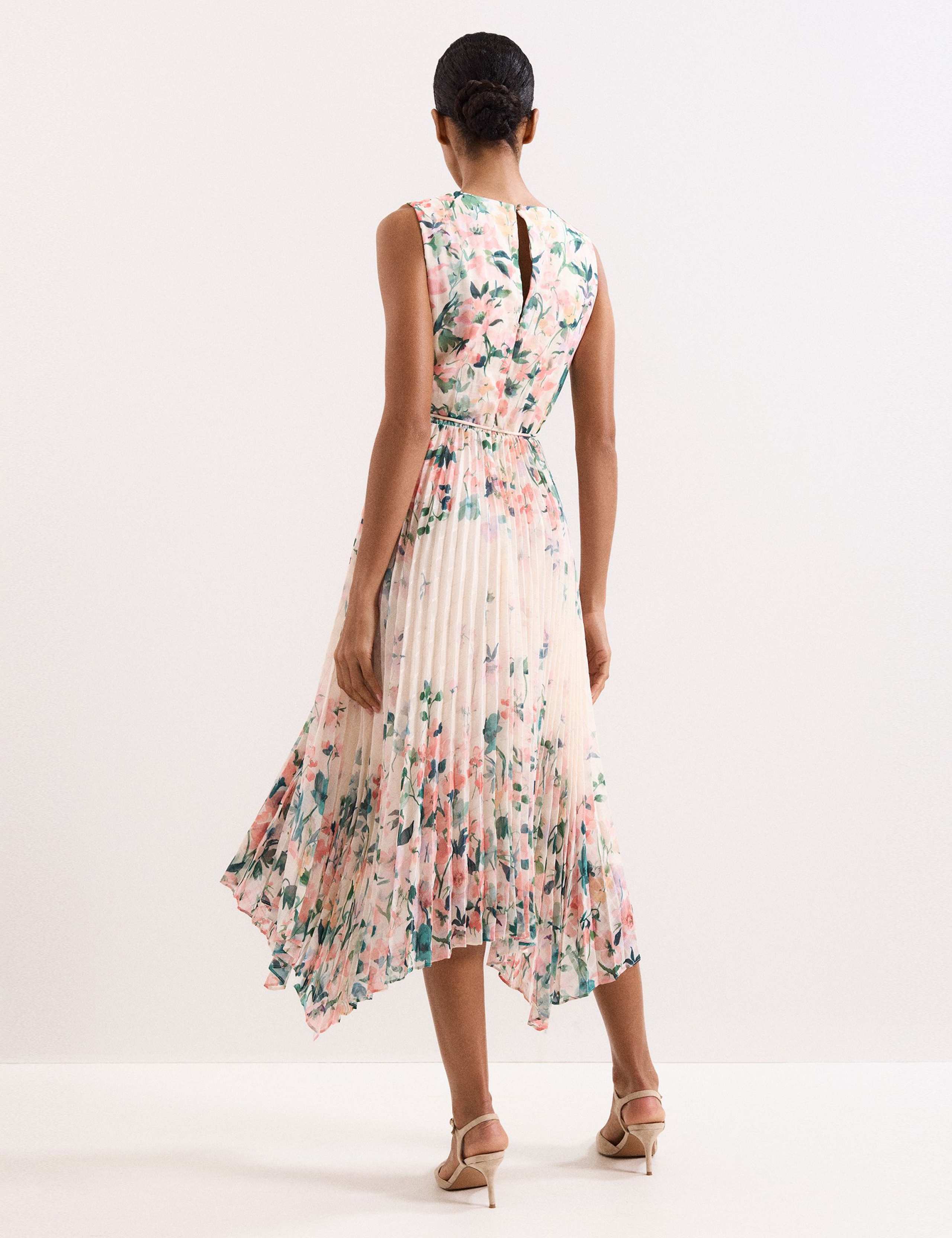 Chiffon Floral Pleated Midi Tea Dress 4 of 7
