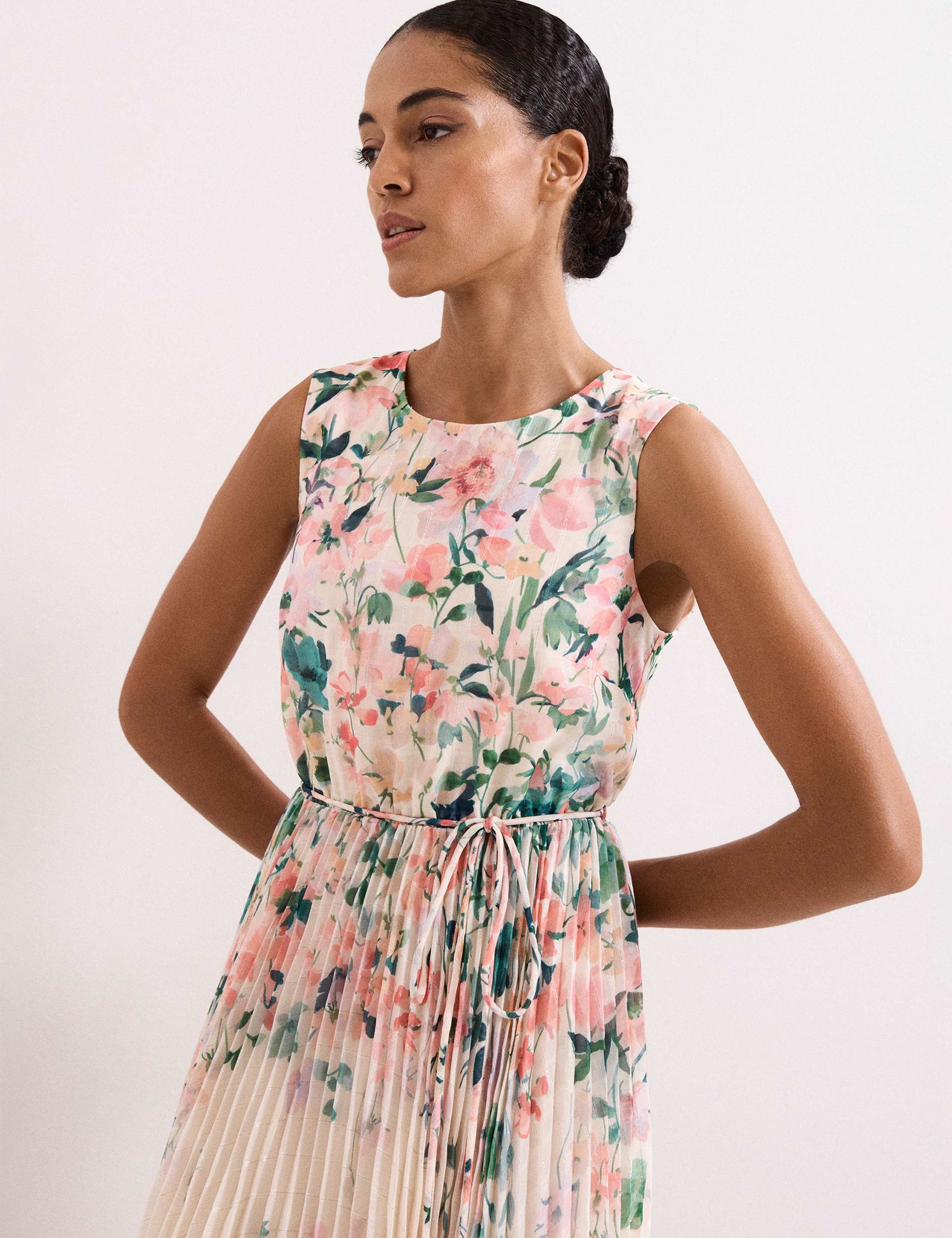 Chiffon Floral Pleated Midi Tea Dress 5 of 7