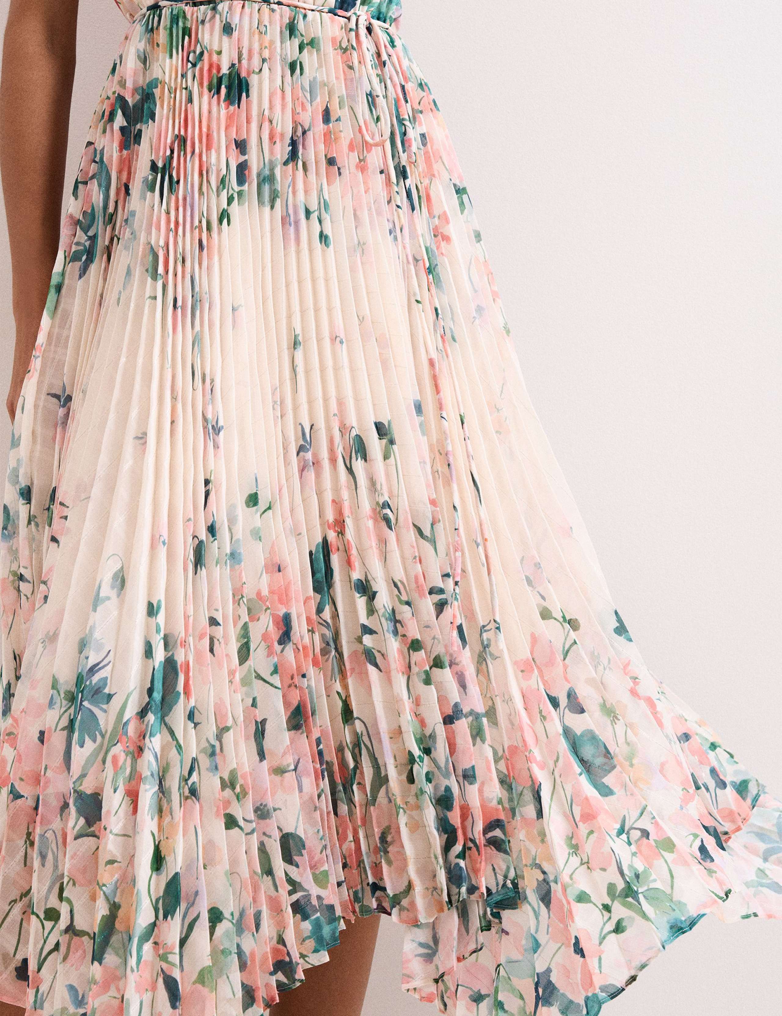 Chiffon Floral Pleated Midi Tea Dress 7 of 7