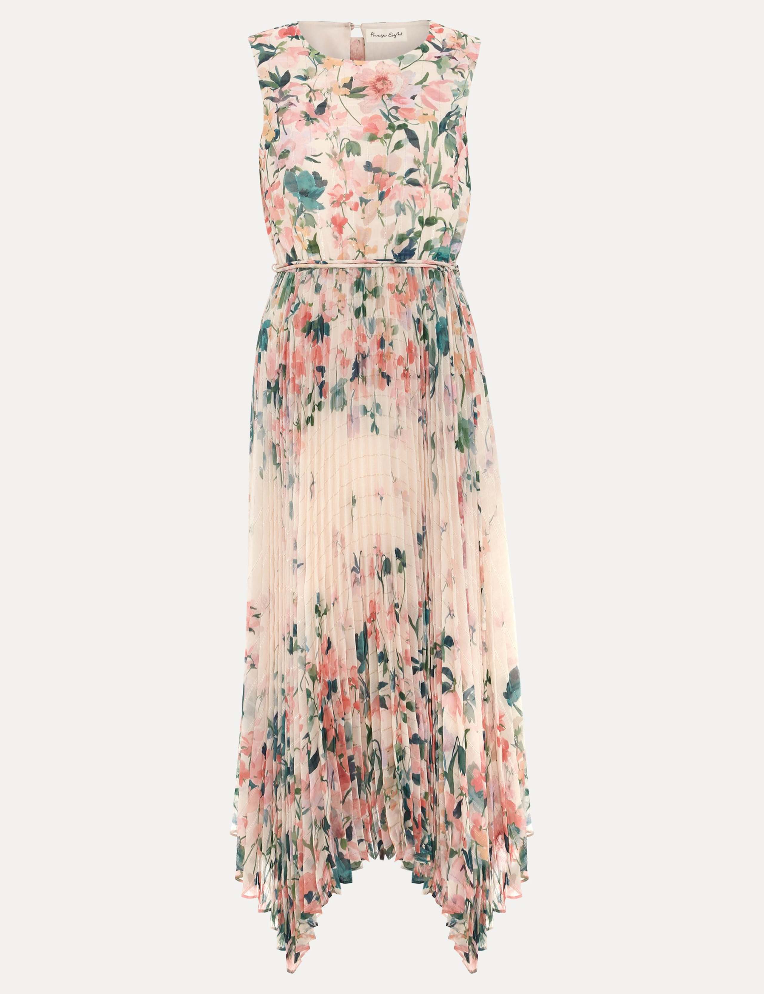 Chiffon Floral Pleated Midi Tea Dress 2 of 7