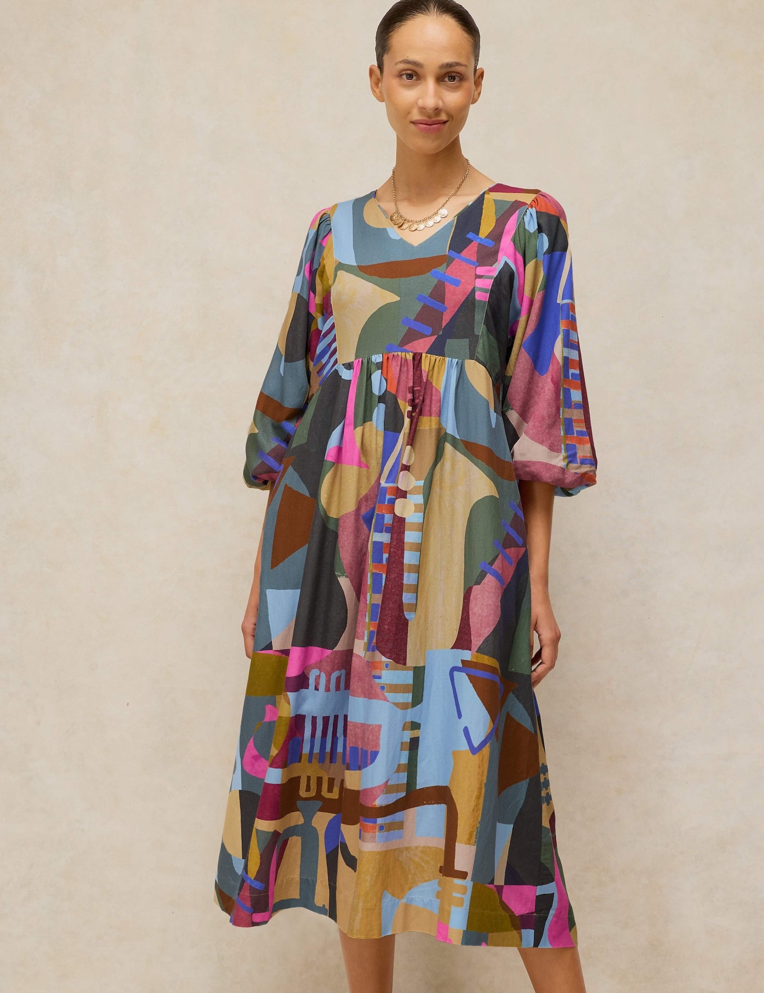 Cotton Blend Printed Midi Dress 4 of 6