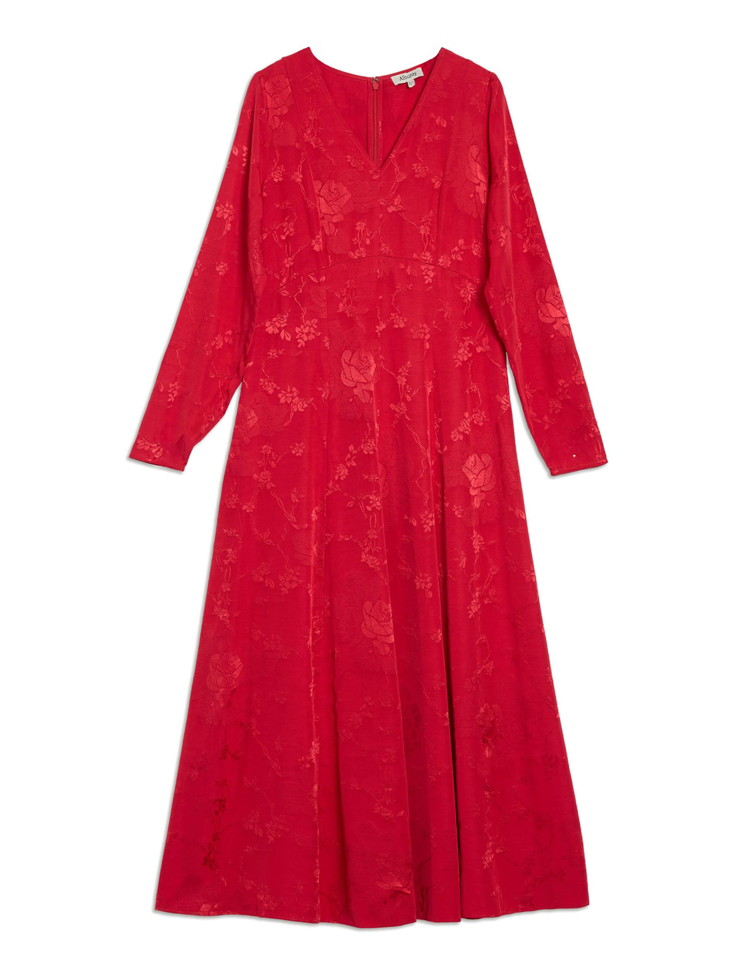 Satin Jacquard V-Neck Midi Skater Dress 2 of 4