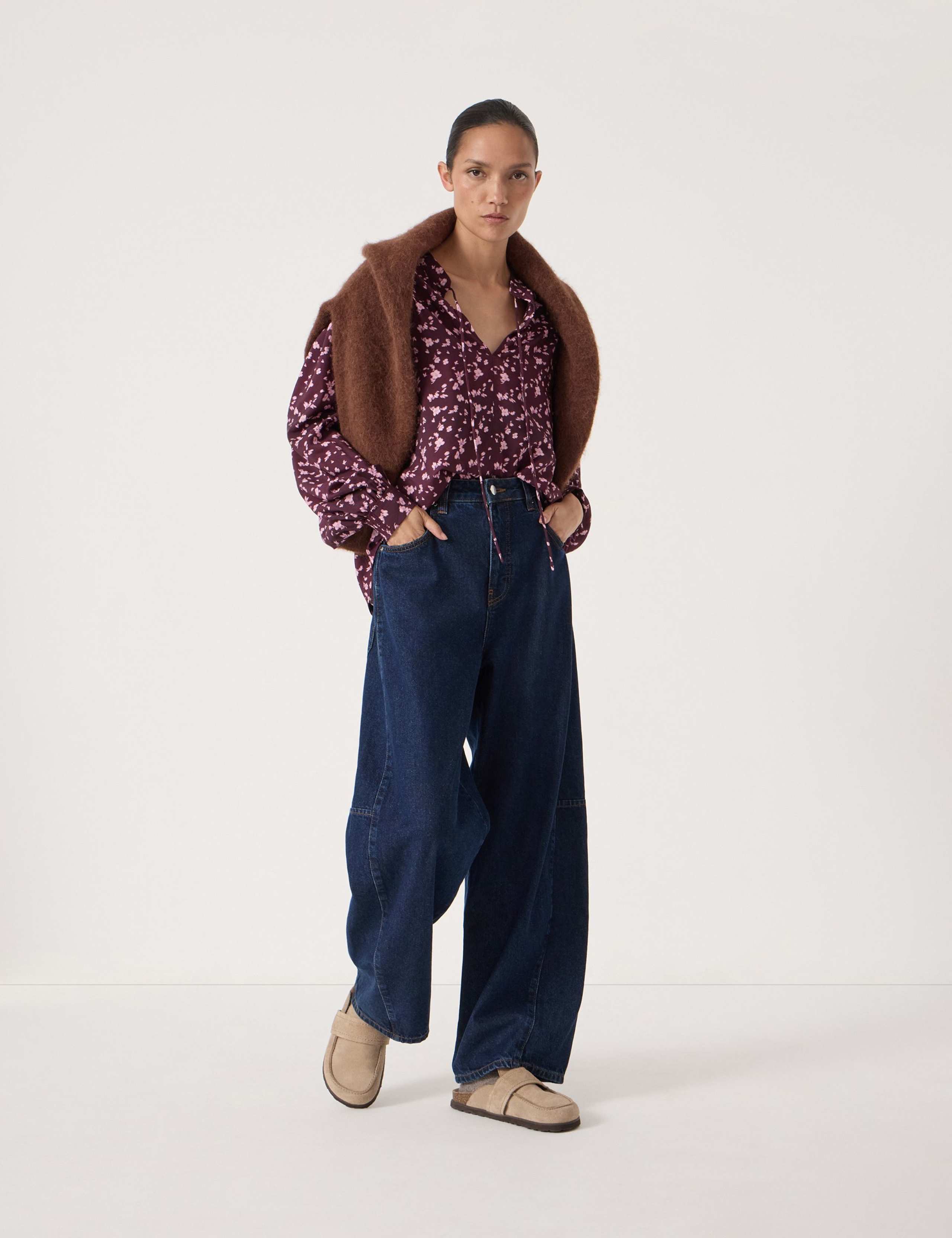 Floral Tie Front Blouson Sleeve Blouse 3 of 5