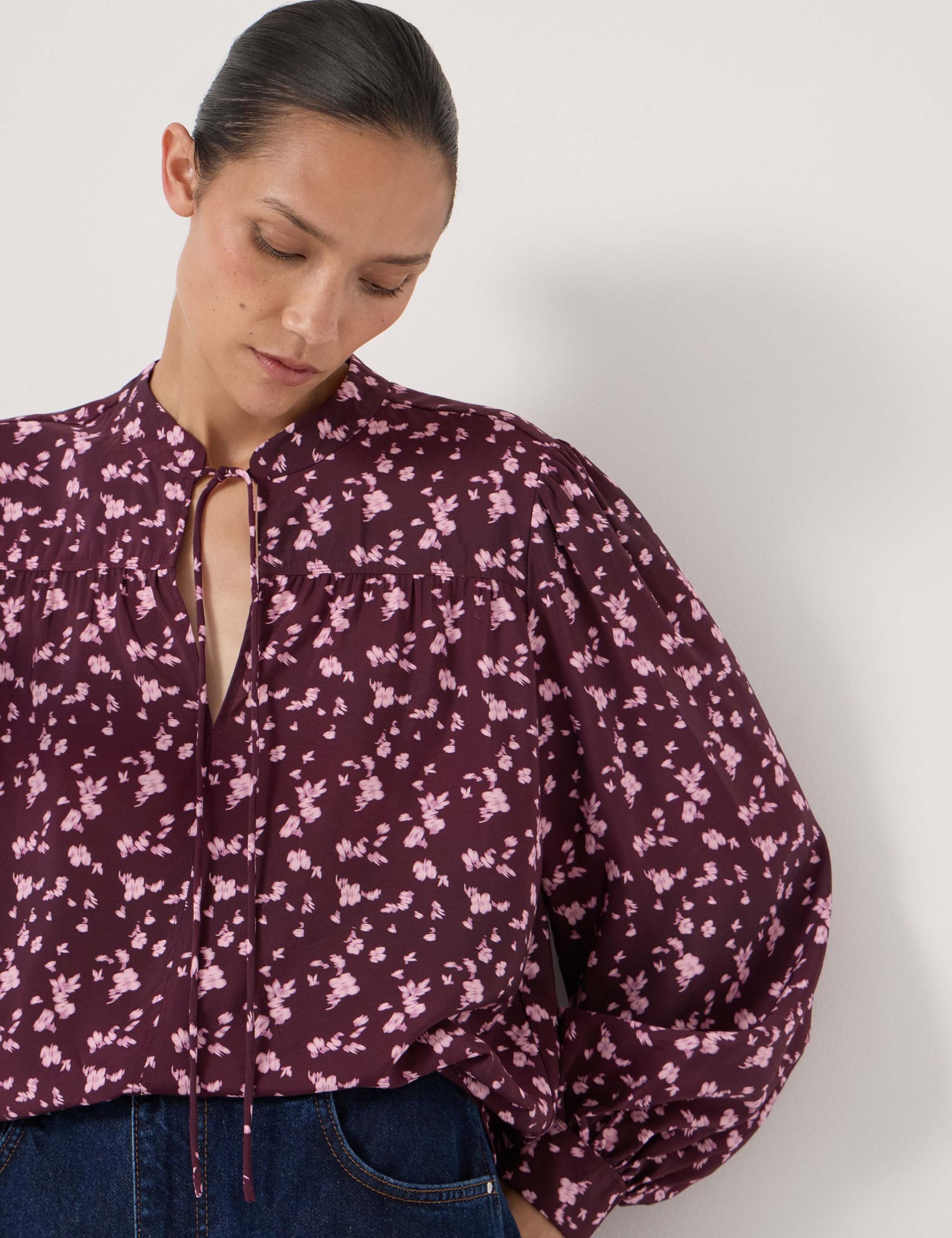 Floral Tie Front Blouson Sleeve Blouse 5 of 5