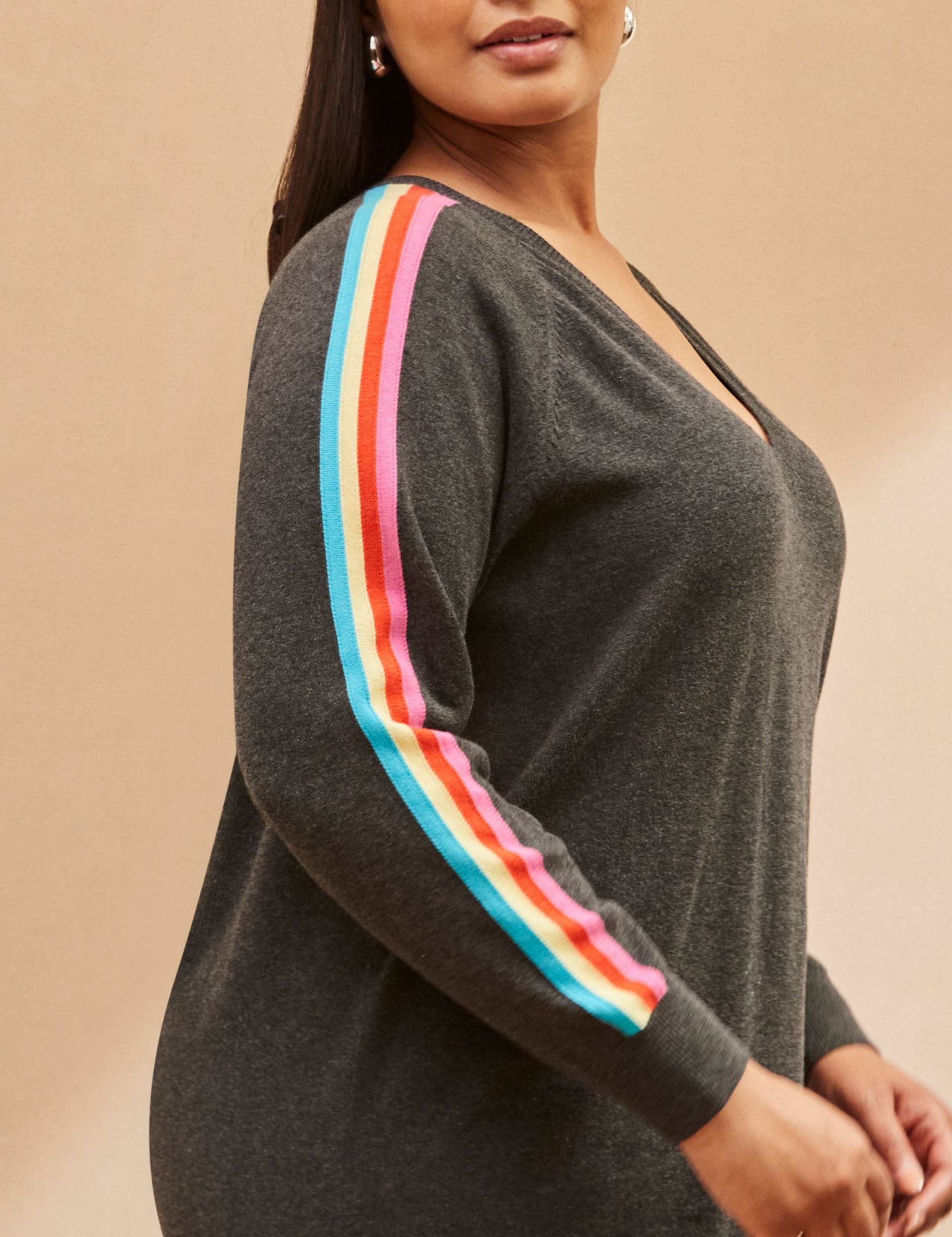 Cotton Rich V-Neck Rainbow Stripe Jumper 2 of 4