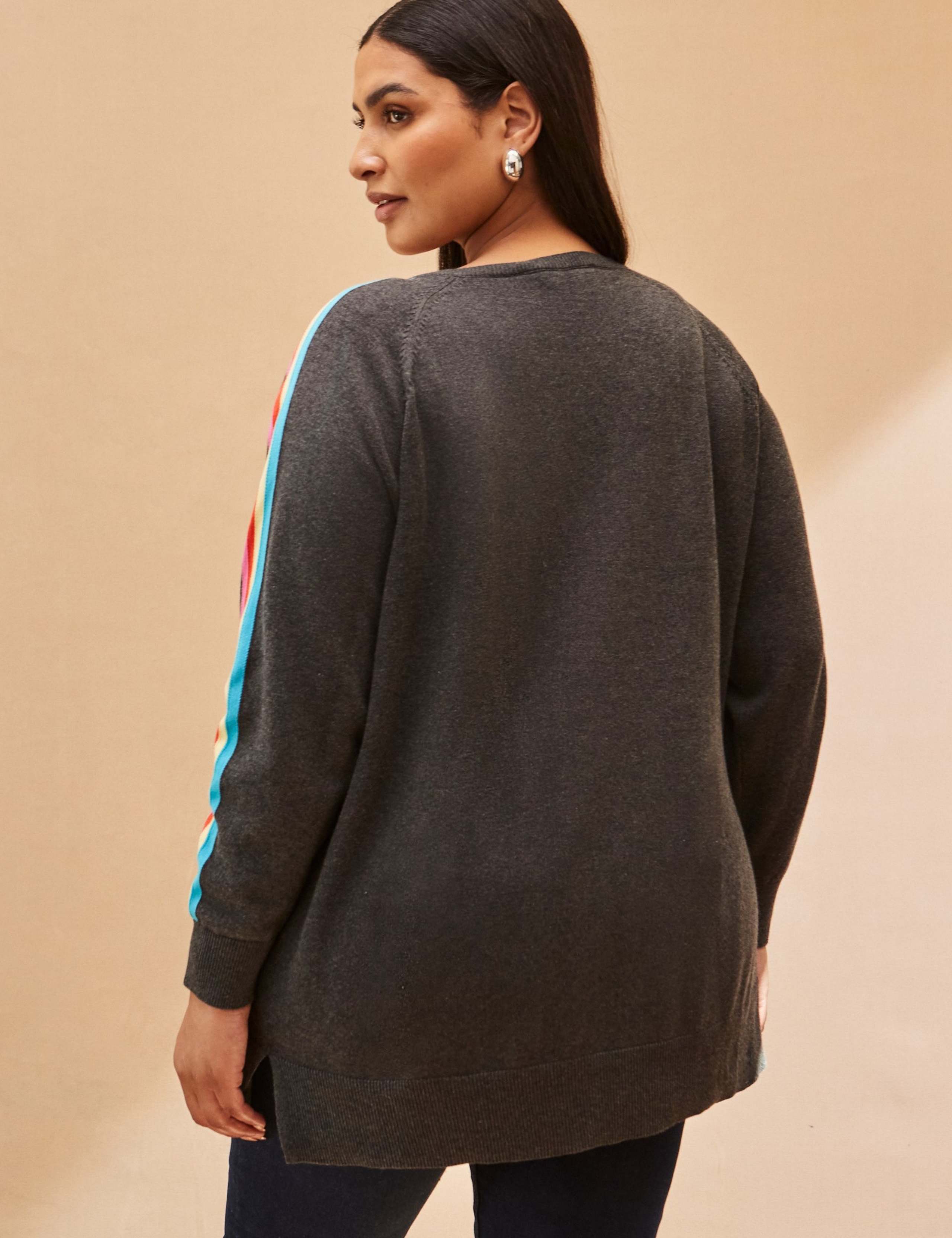 Cotton Rich V-Neck Rainbow Stripe Jumper 3 of 4