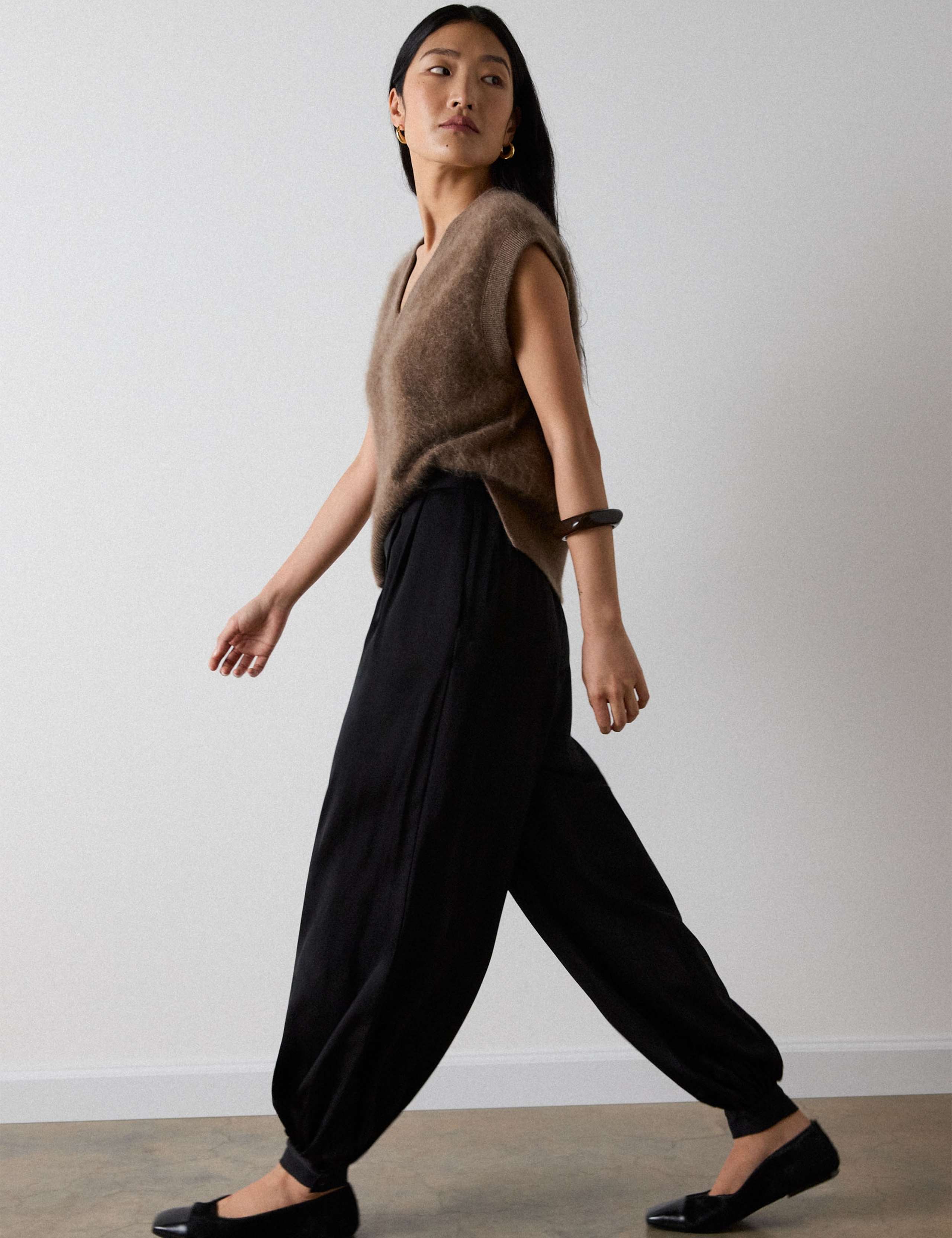 Satin Pleat Front Balloon Leg Trousers 1 of 7