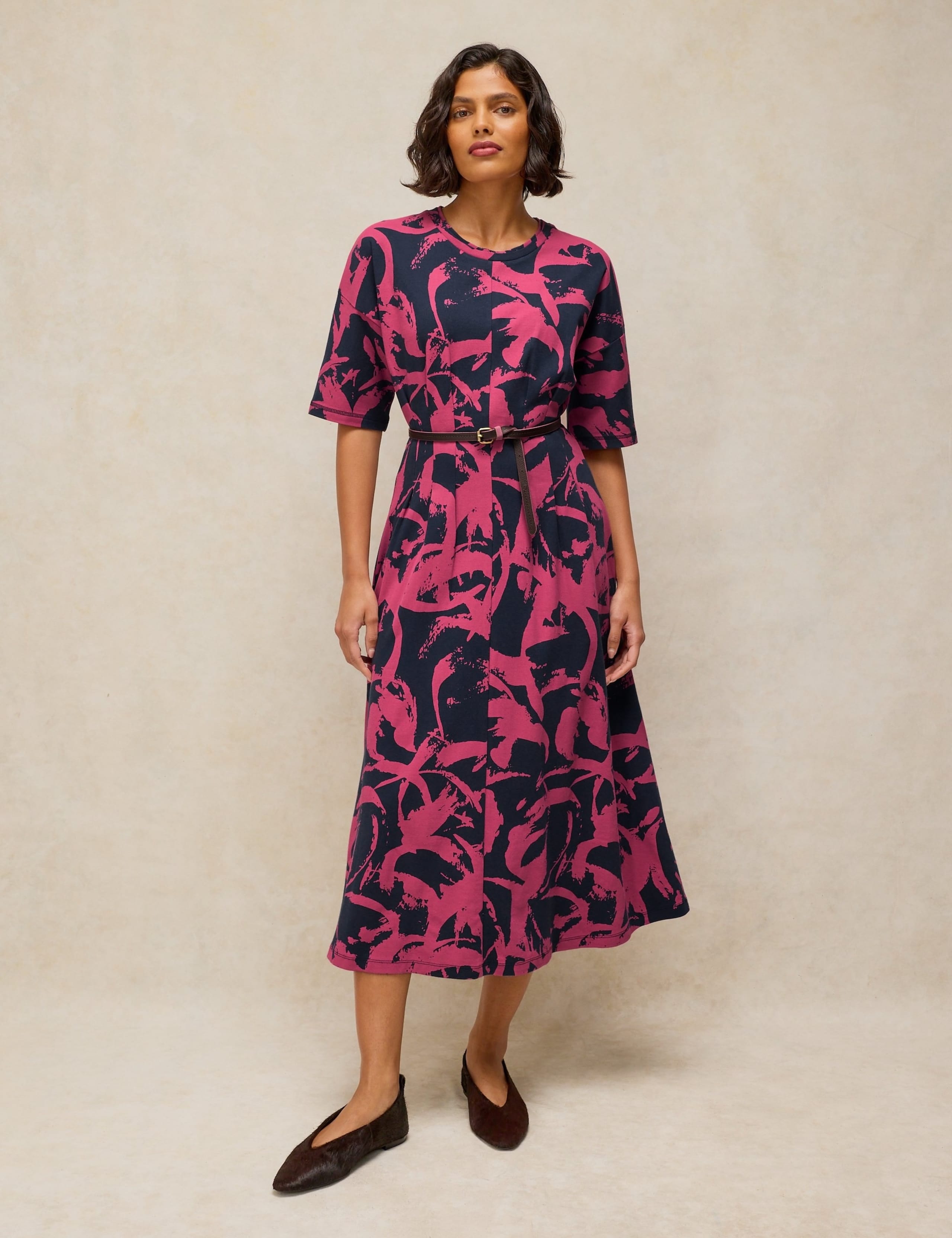 Pure Cotton Floral Belted Midi Tea Dress 1 of 5