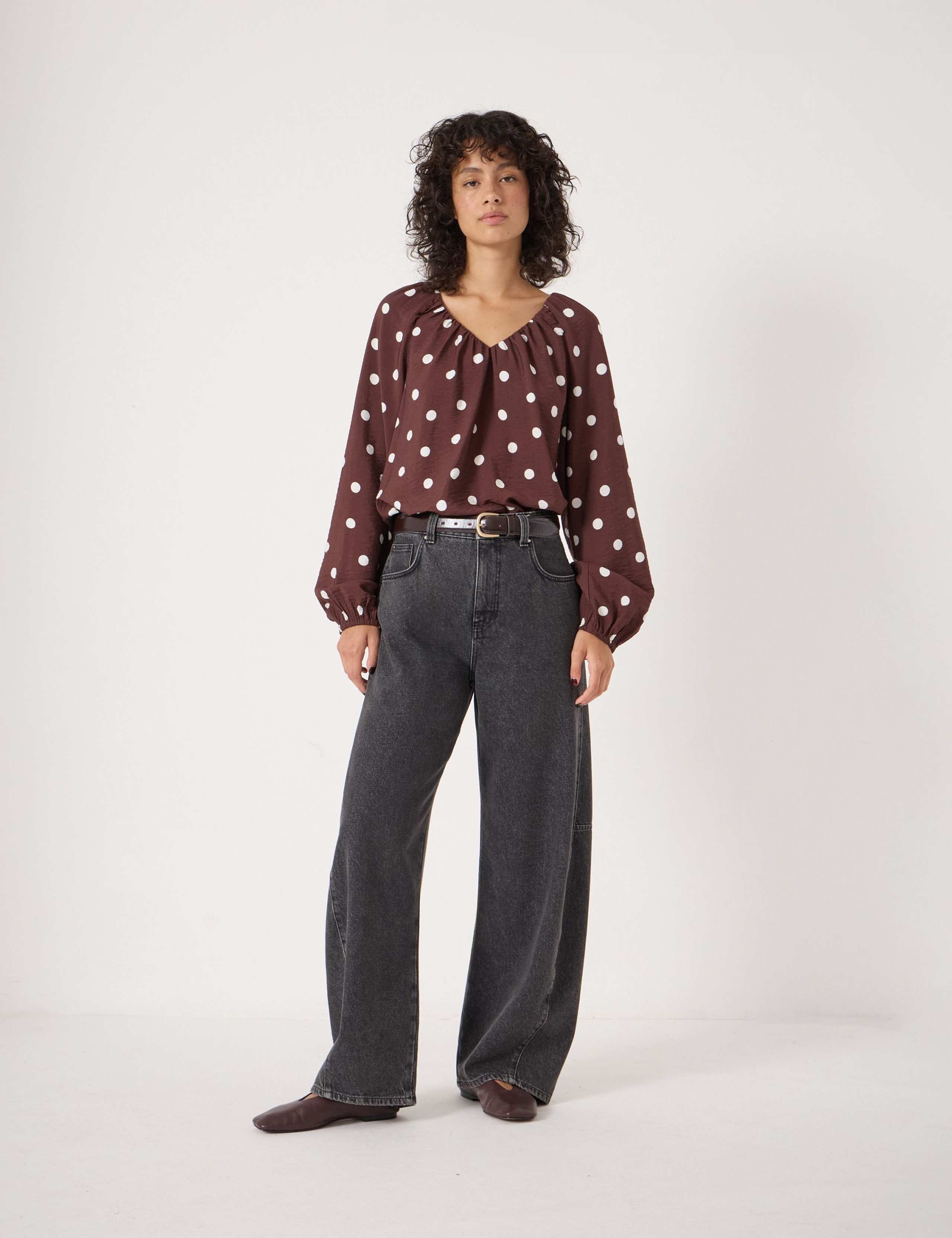 Polka Dot Printed V-Neck Blouse 3 of 5