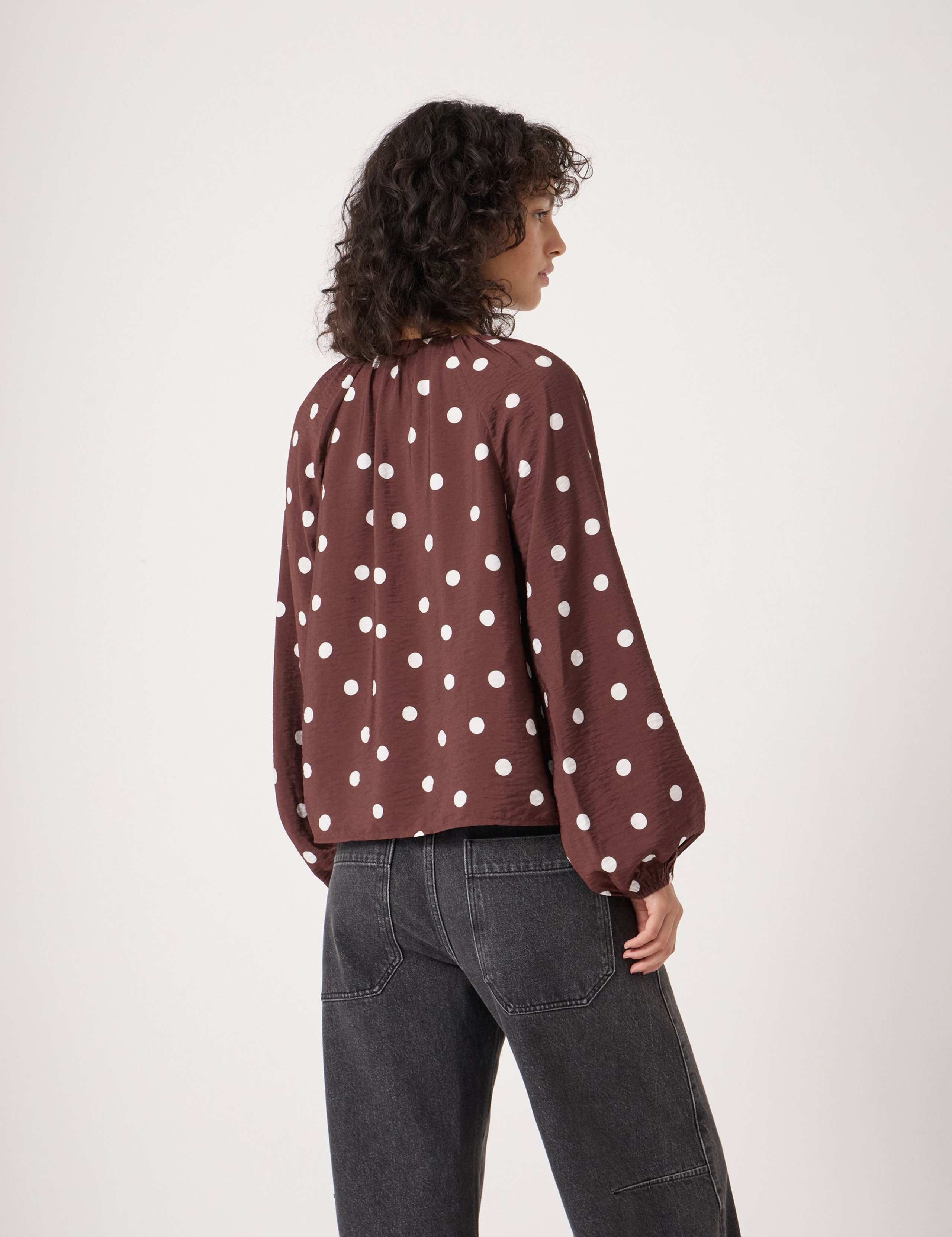 Polka Dot Printed V-Neck Blouse 4 of 5