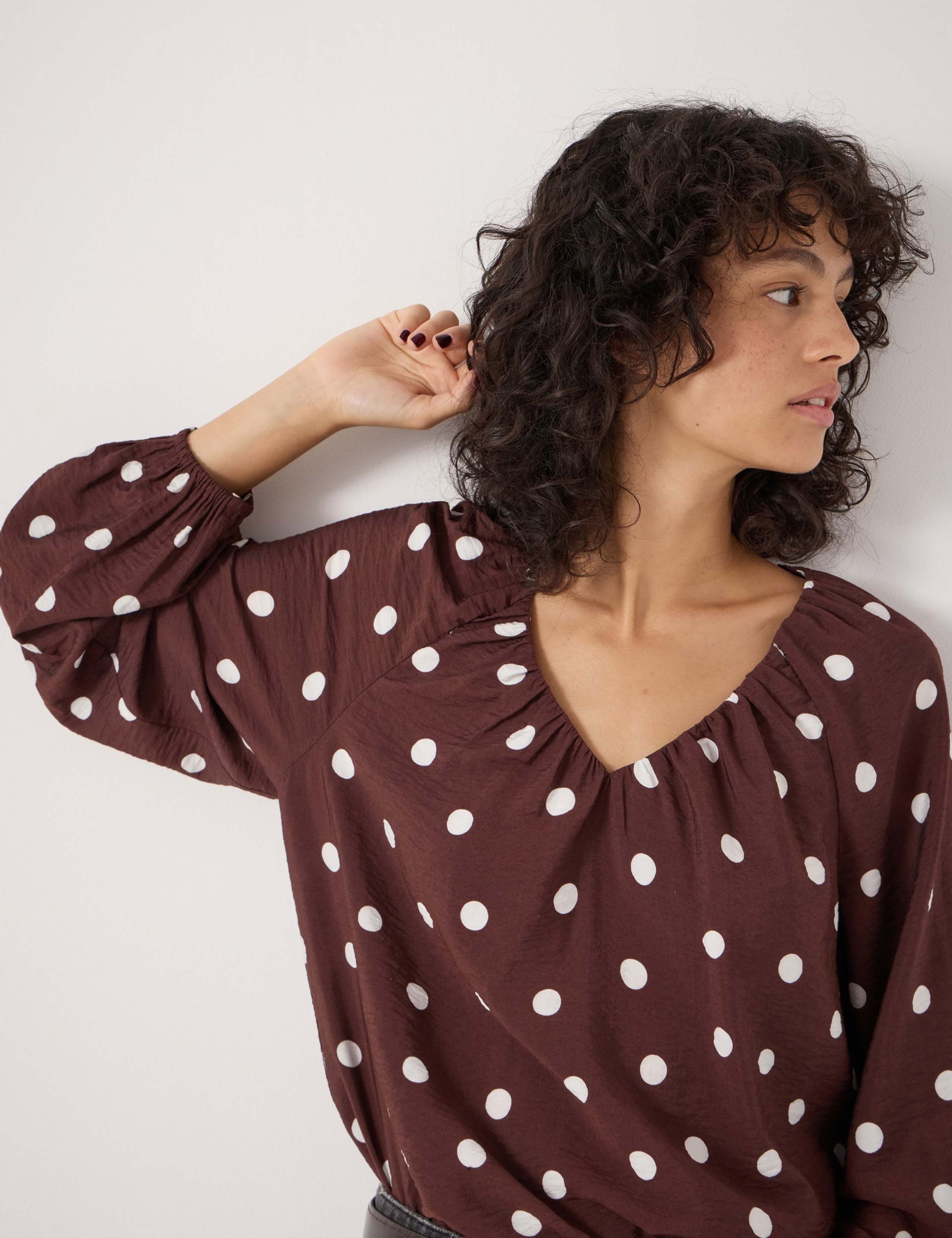 Polka Dot Printed V-Neck Blouse 5 of 5