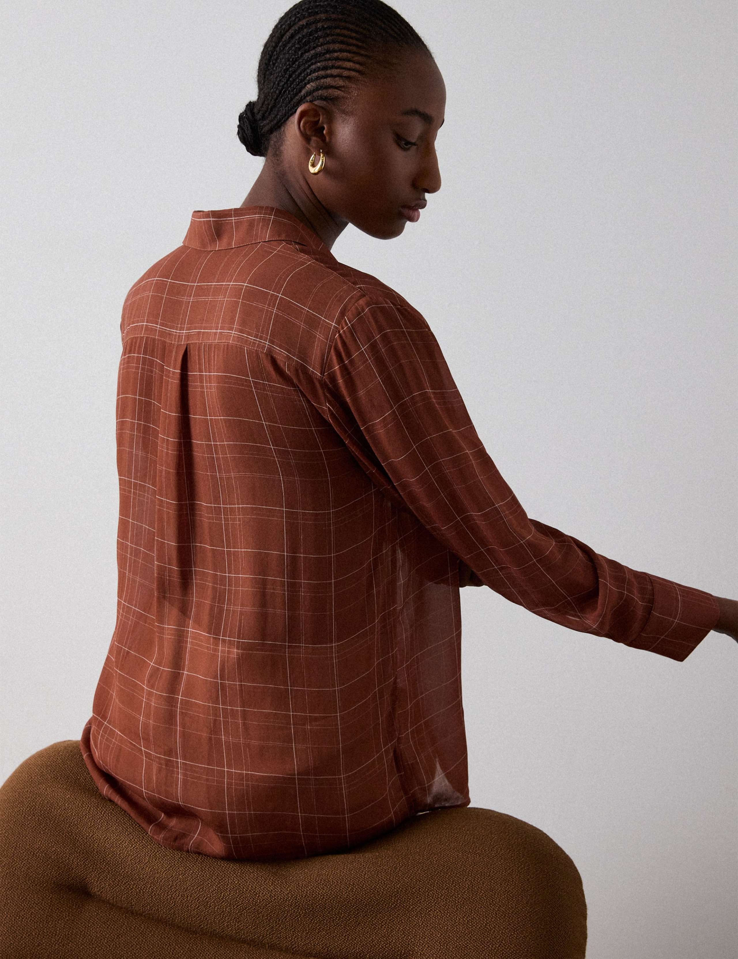 Sheer Checked Collared Button Through Shirt 3 of 6