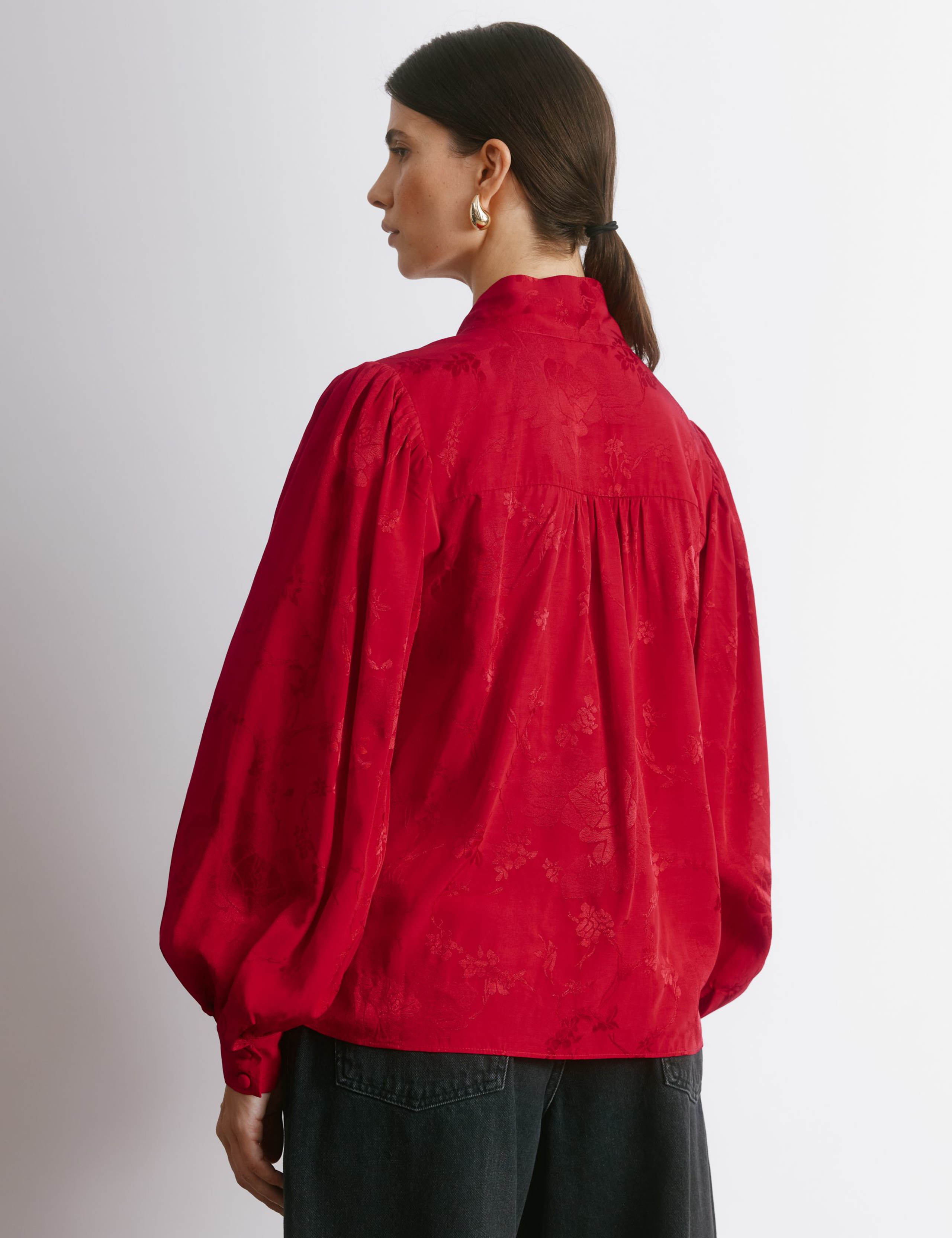 Satin Jacquard Tie Neck Blouse 3 of 4