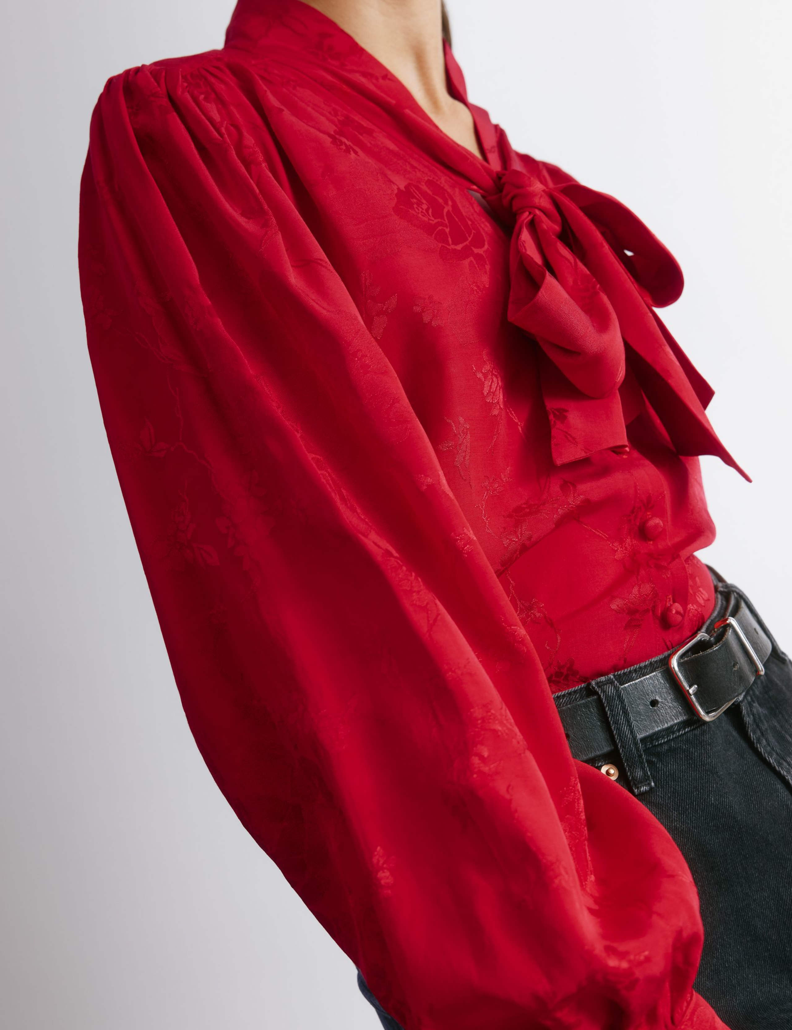 Satin Jacquard Tie Neck Blouse 4 of 4