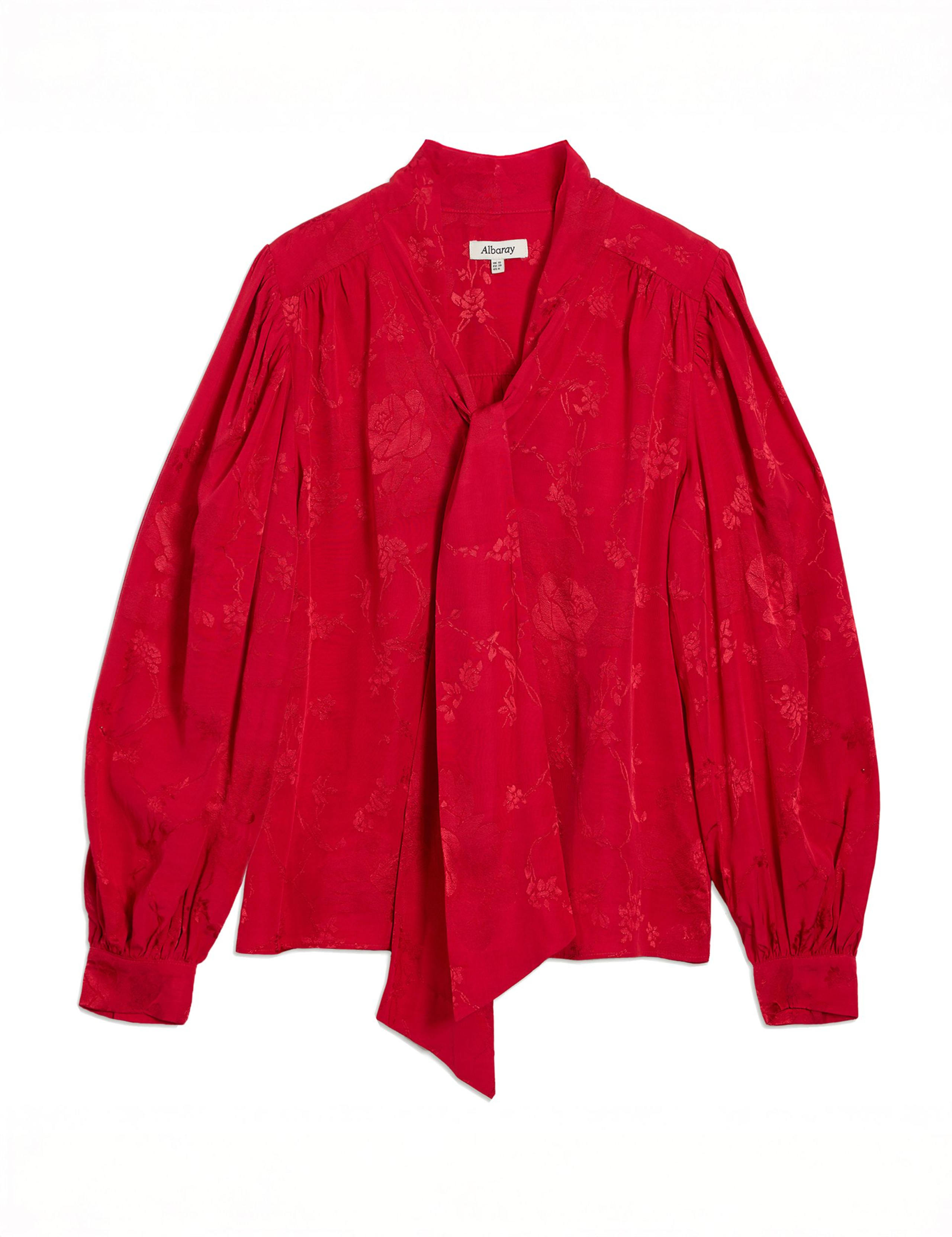 Satin Jacquard Tie Neck Blouse 2 of 4