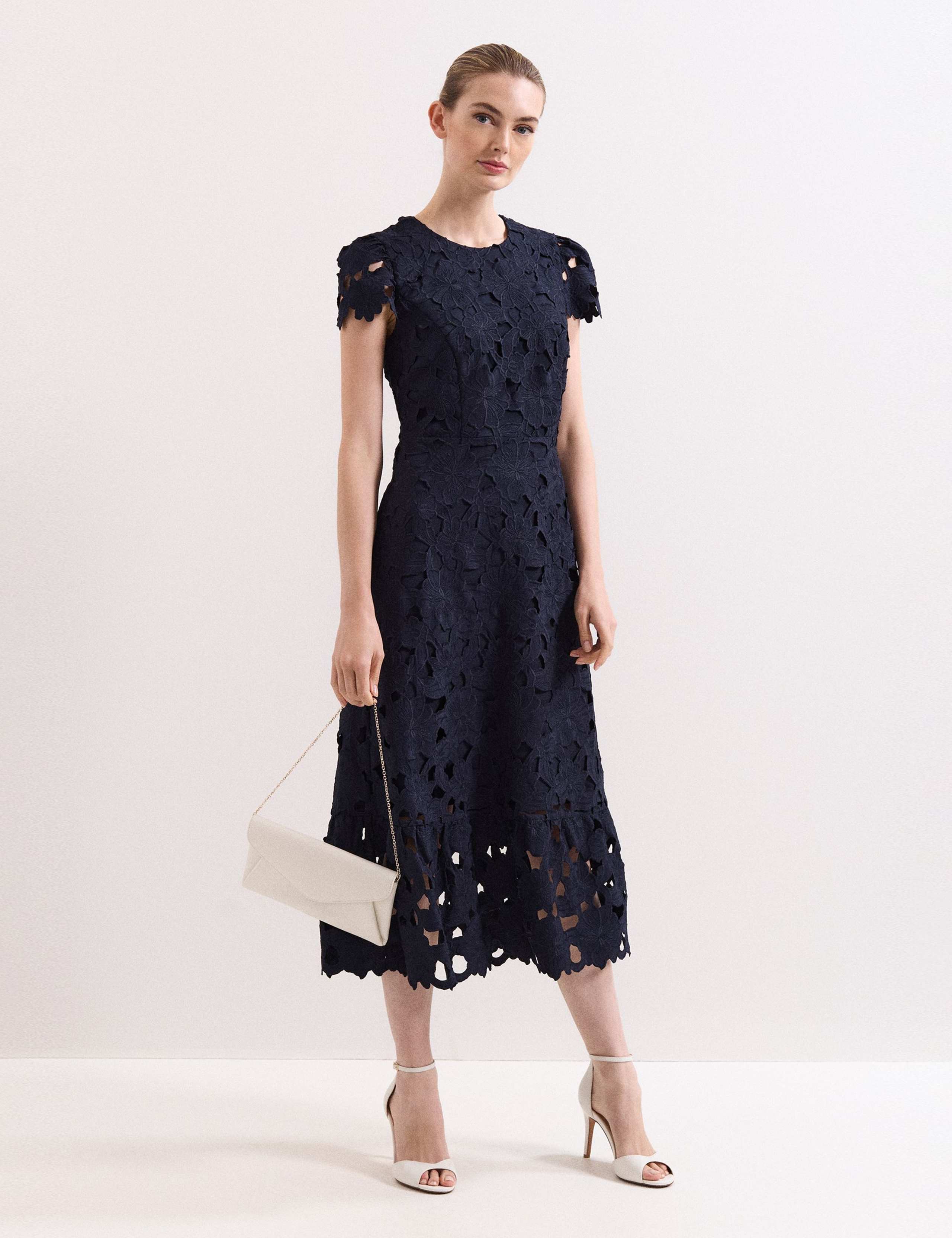 Lace Cutwork Detail Midi Skater Dress 3 of 9