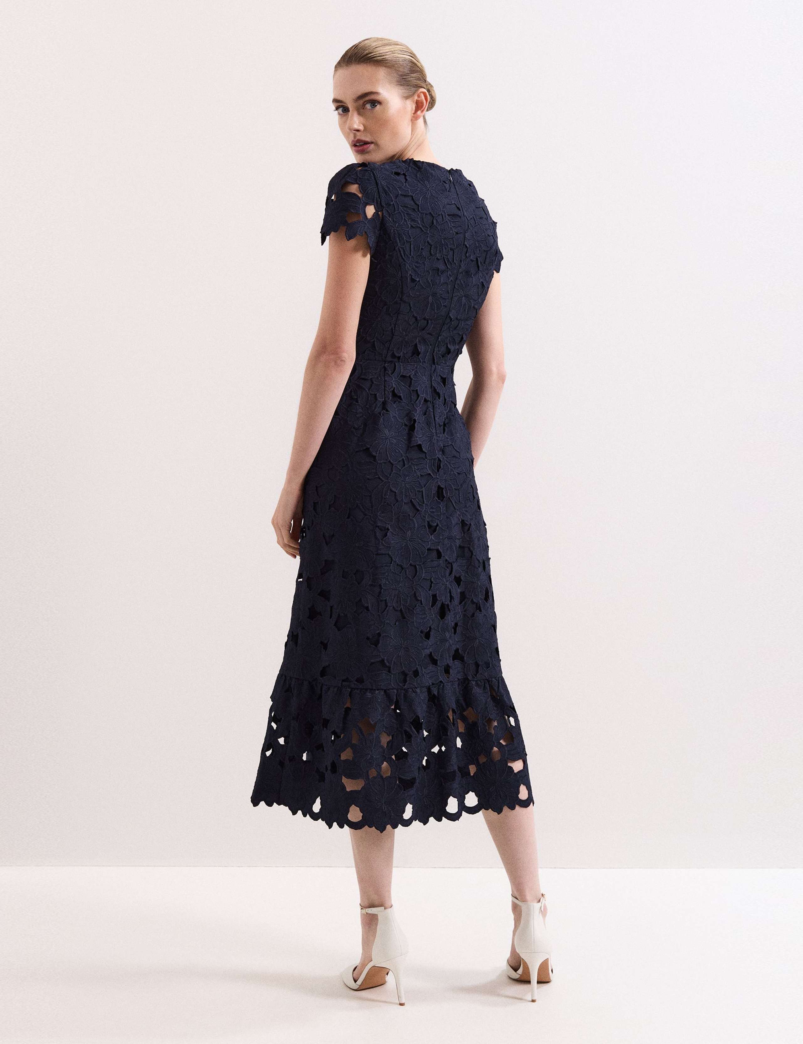 Lace Cutwork Detail Midi Skater Dress 4 of 9